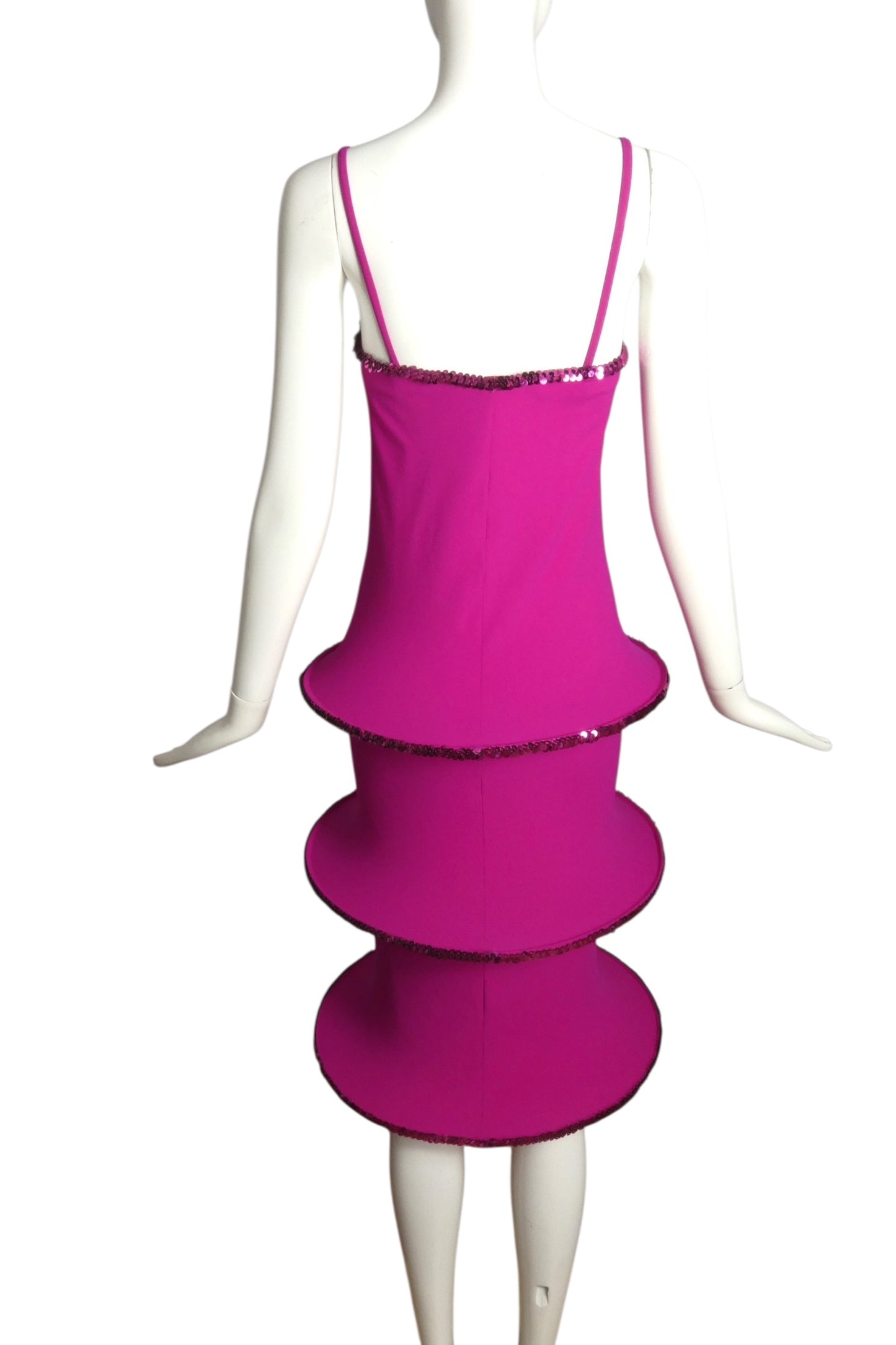 PIERRE CARDIN (HAUTE COUTURE)- 2009 Raspberry Sequin Knit Hoop Dress, Size 2