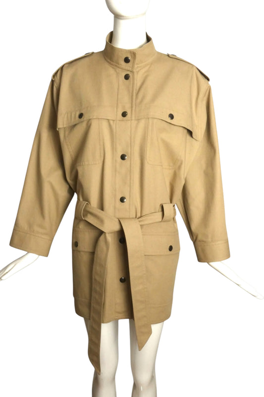 PIERRE CARDIN (HAUTE COUTURE)-1997 Khaki Cotton Trench Coat, Size 8