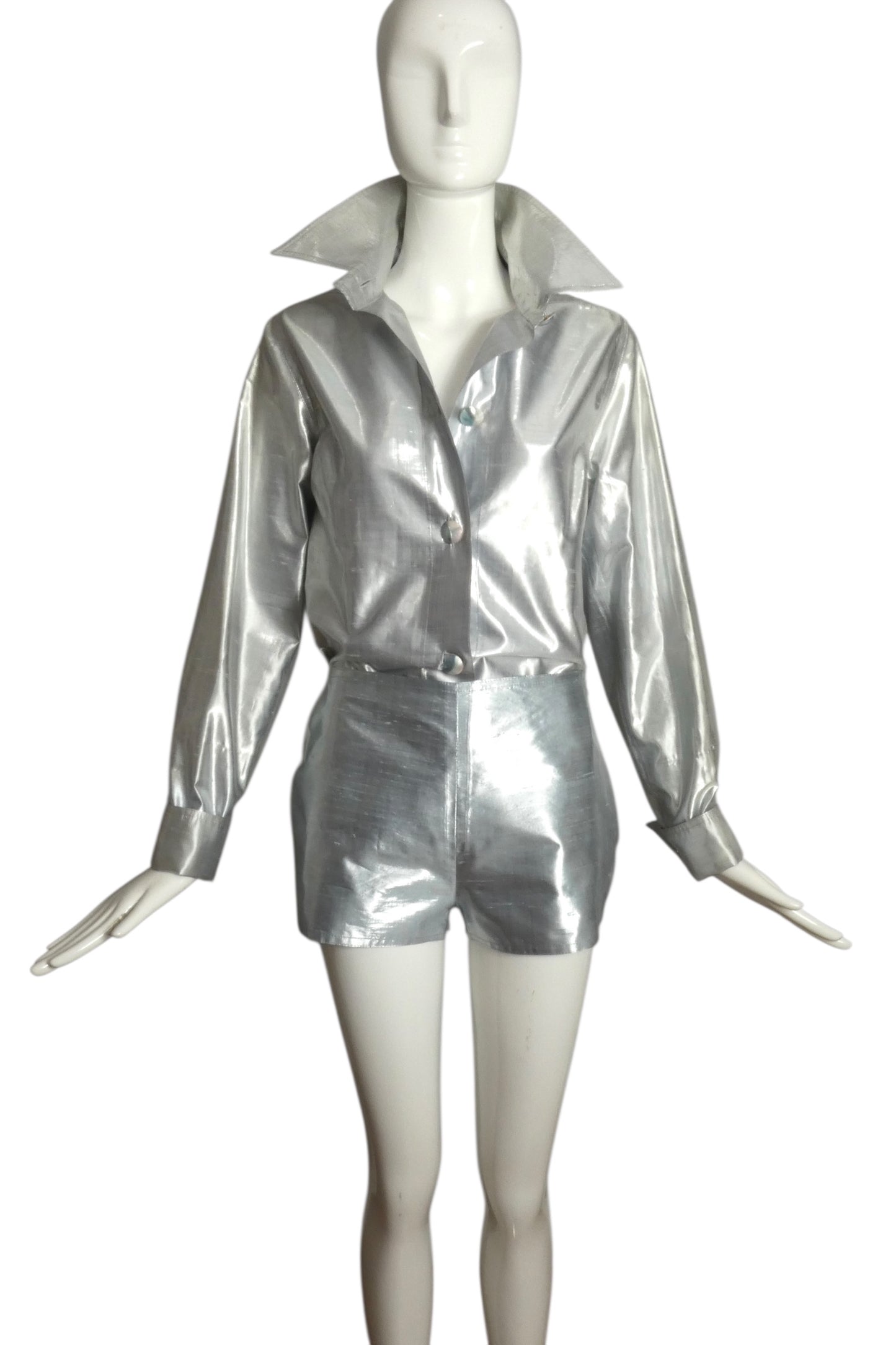PIERRE CARDIN (HAUTE COUTURE)- Spring, 1988 4pc Silver Lame Ensemble, Size 4