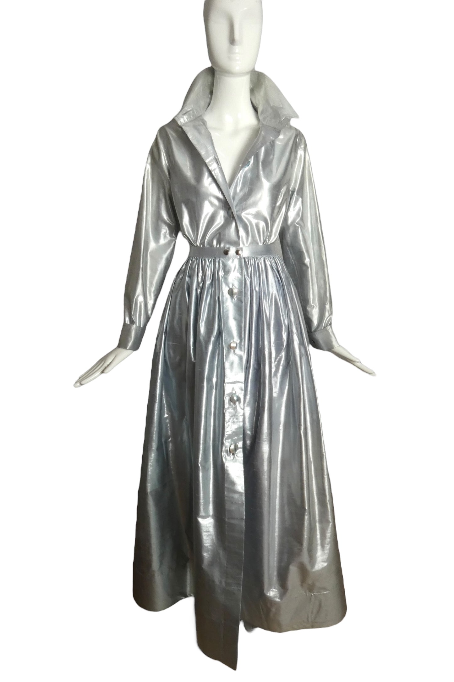 PIERRE CARDIN (HAUTE COUTURE)- Spring, 1988 4pc Silver Lame Ensemble, Size 4