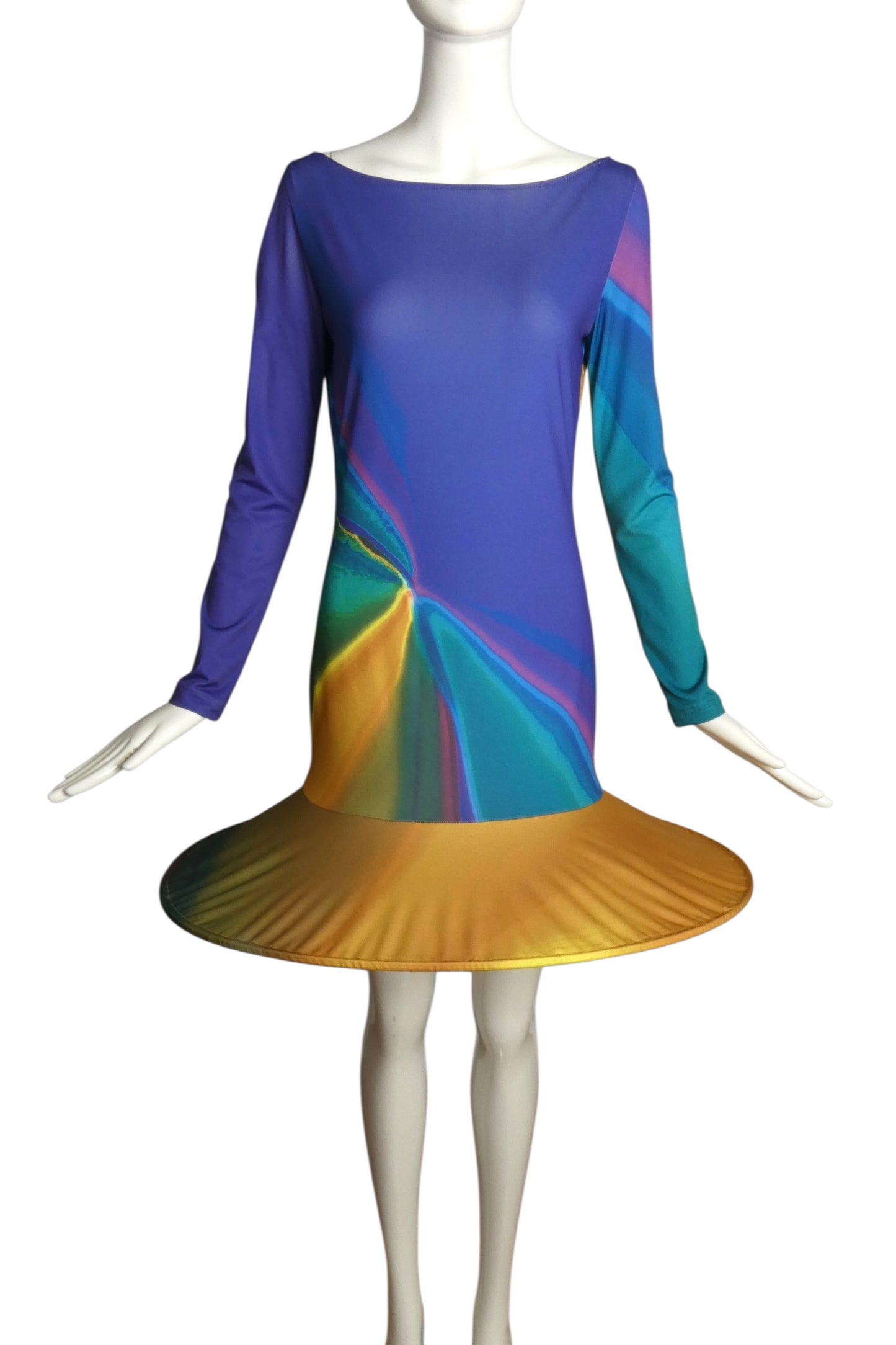 PIERRE CARDIN (HAUTE COUTURE)- 2009 Multi Color Jersey Knit Hoop Dress, Size 6