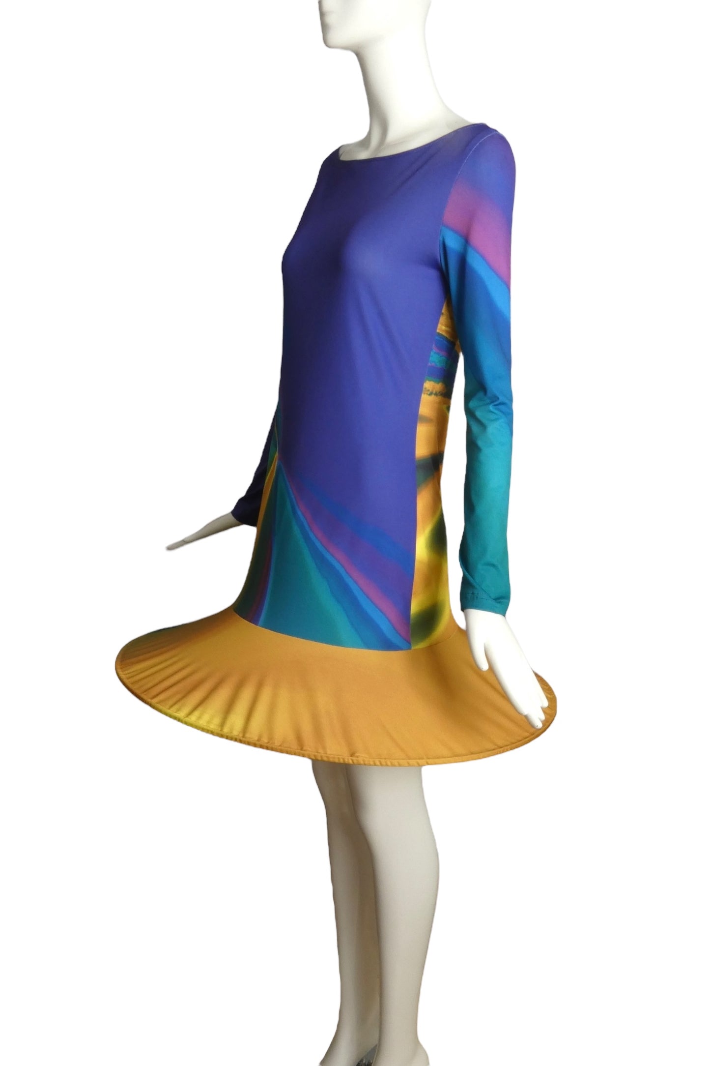 PIERRE CARDIN (HAUTE COUTURE)- 2009 Multi Color Jersey Knit Hoop Dress, Size 6
