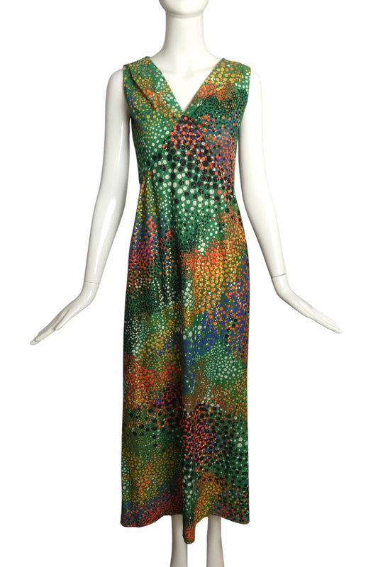 1970s Metallic Dot Maxi Dress, Size 4