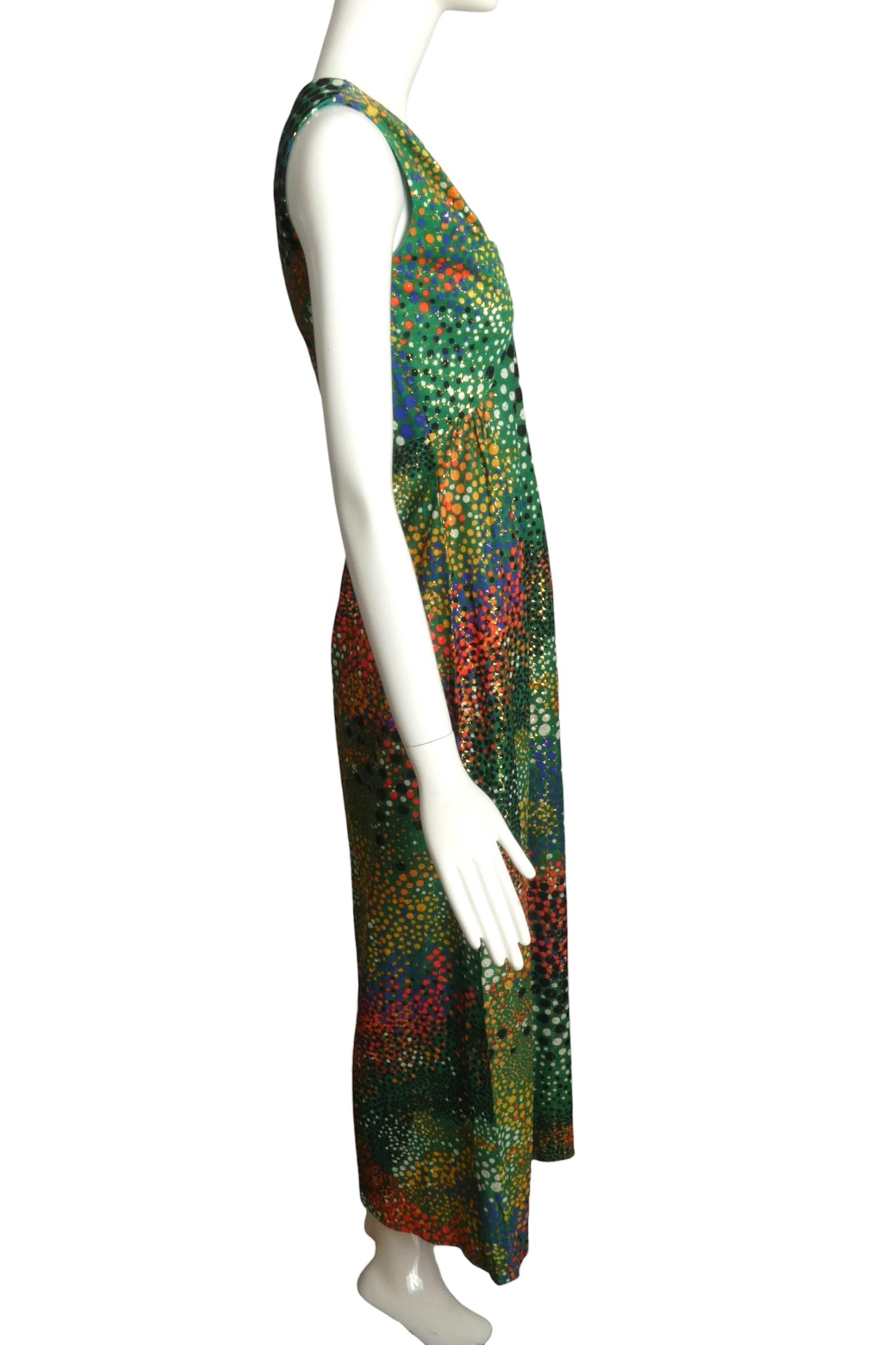 1970s Metallic Dot Maxi Dress, Size 4