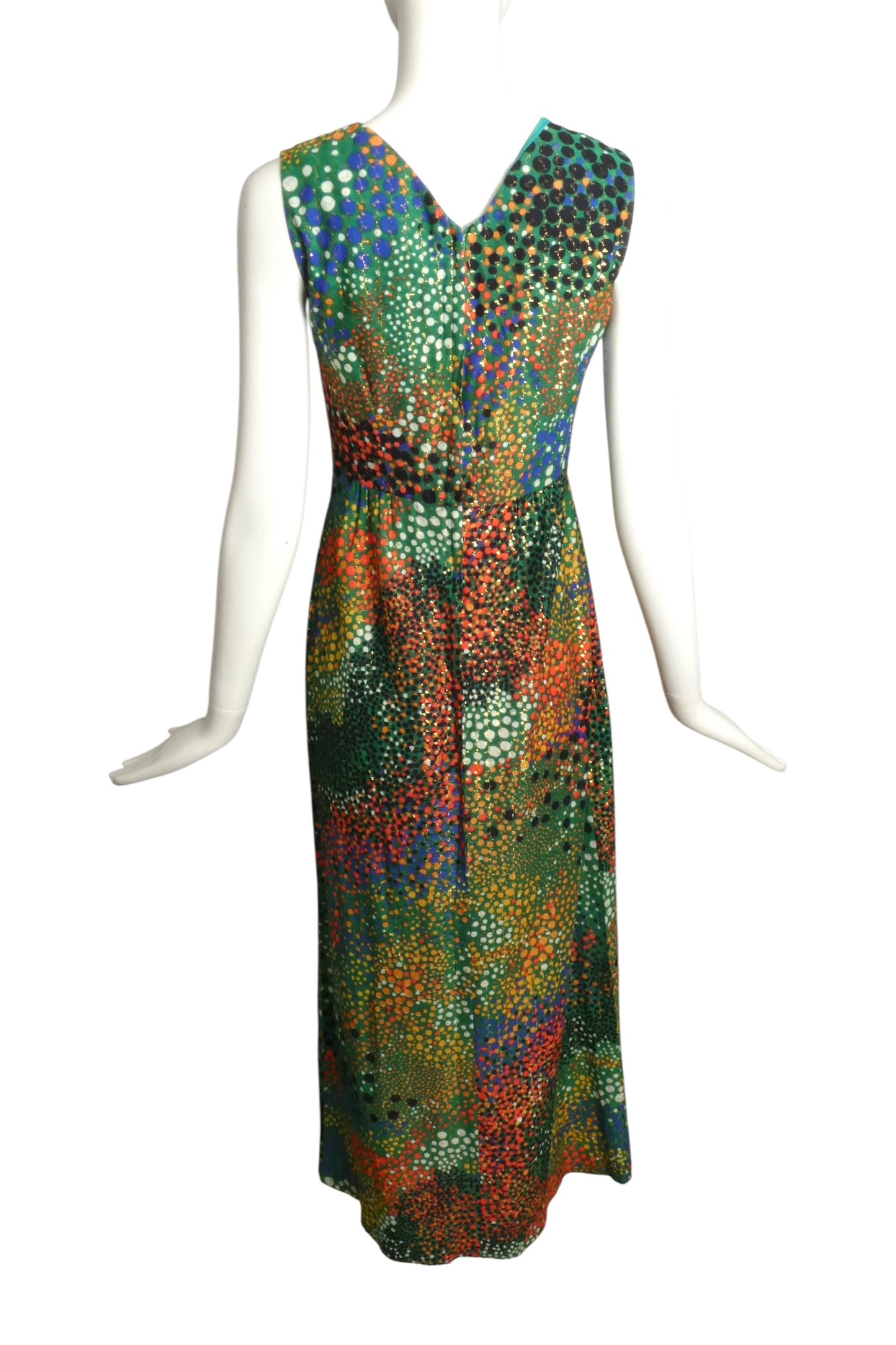 1970s Metallic Dot Maxi Dress, Size 4