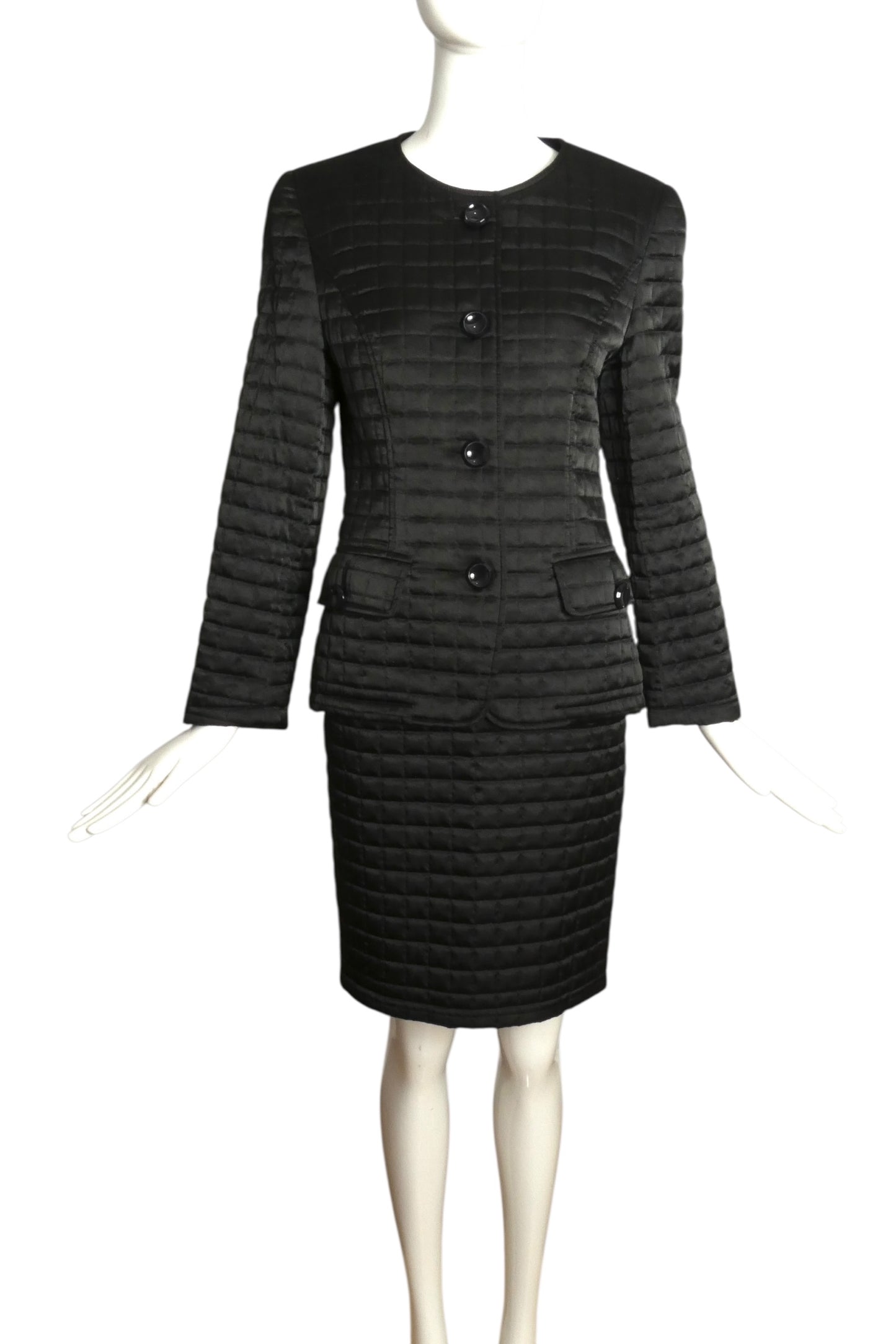 PIERRE CARDIN- 1980s Black Quilted Skirt Suit, Size 4