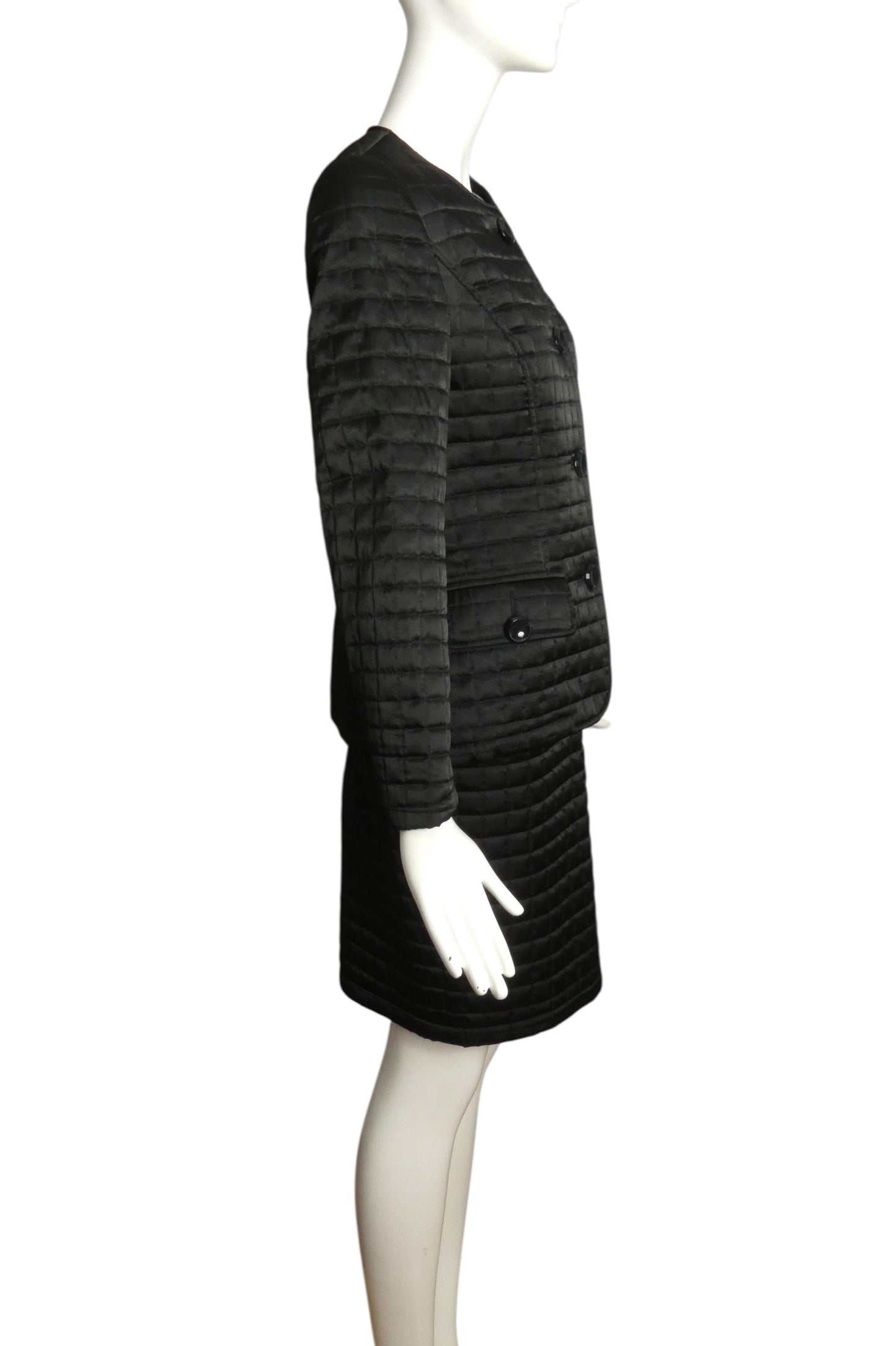 PIERRE CARDIN- 1980s Black Quilted Skirt Suit, Size 4