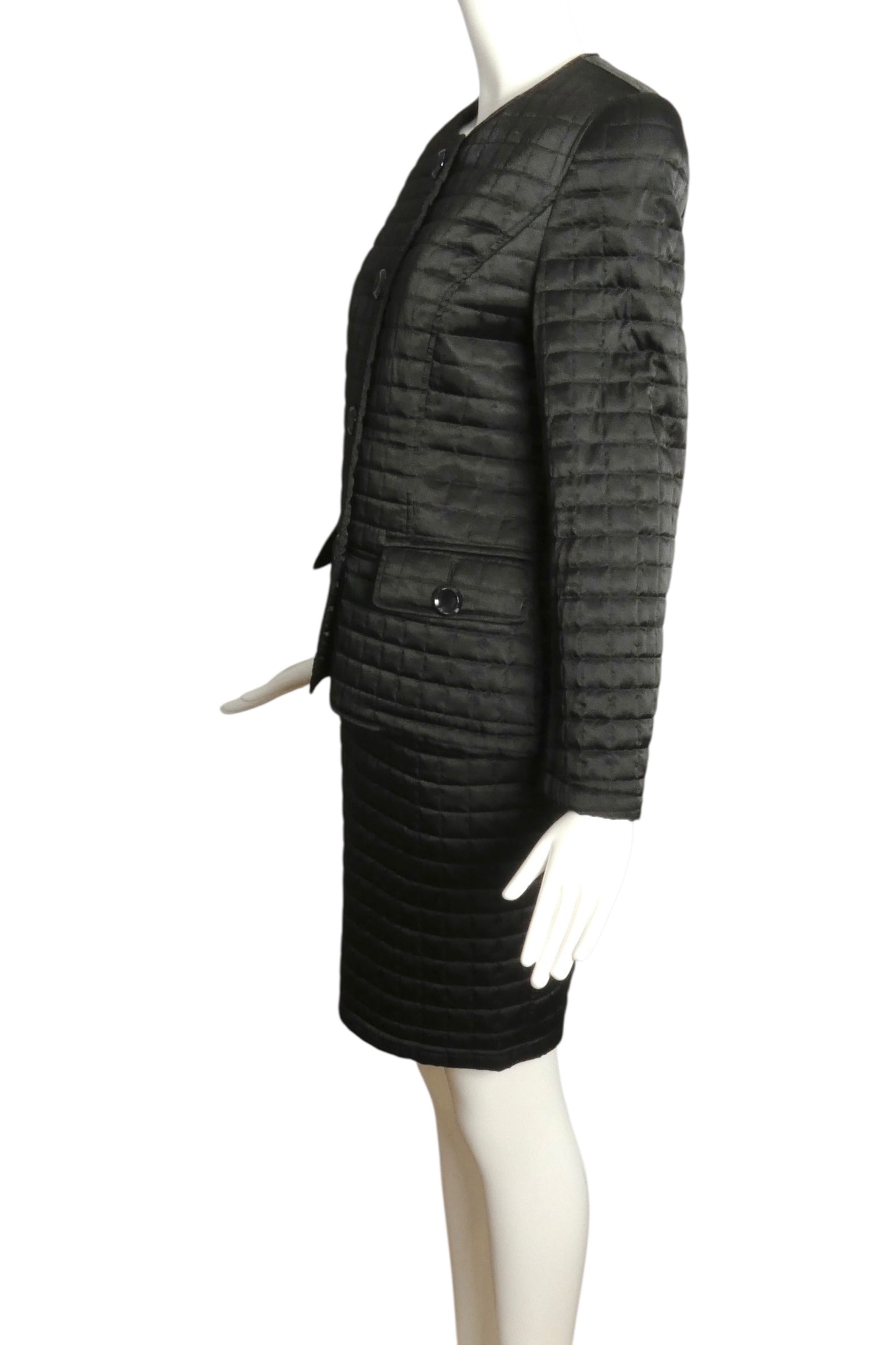 PIERRE CARDIN- 1980s Black Quilted Skirt Suit, Size 4