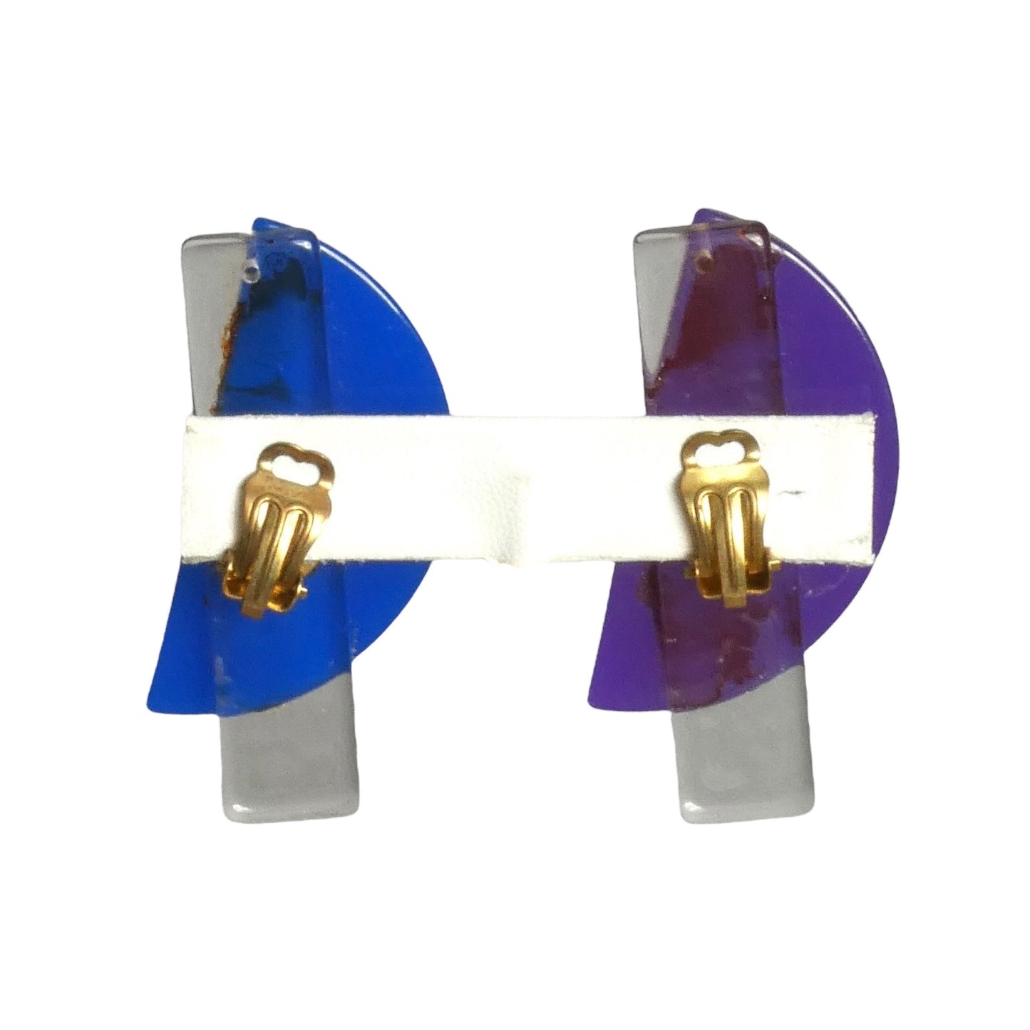 PIERRE CARDIN-1994 Purple & Blue Acrylic Clip Earrings
