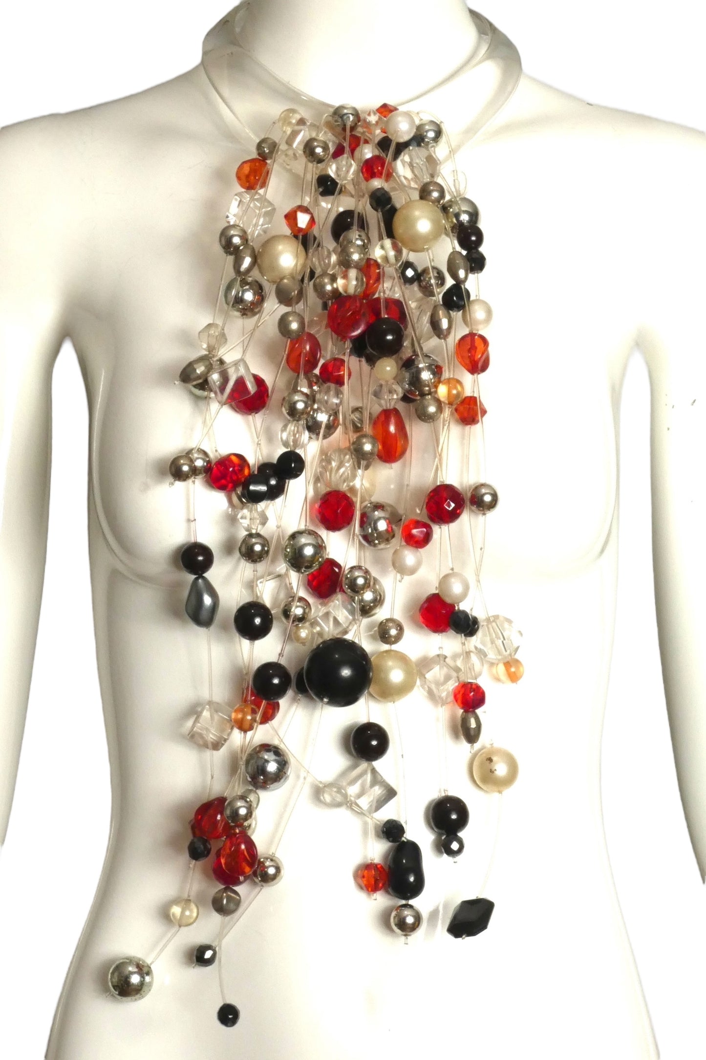 PIERRE CARDIN-1986 Beaded Fringe Acrylic Choker Necklace