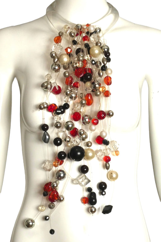 PIERRE CARDIN-1986 Beaded Fringe Acrylic Choker Necklace