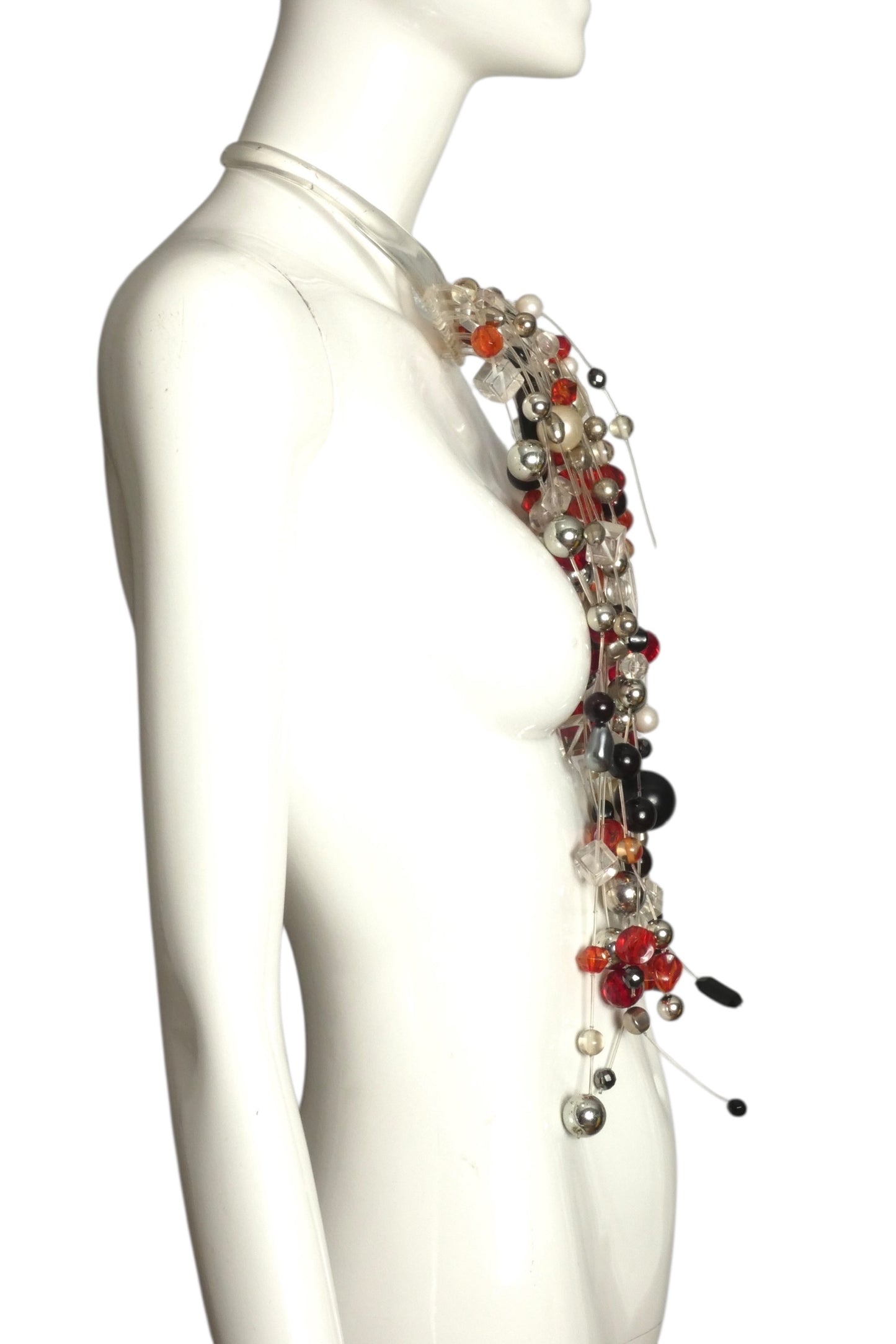 PIERRE CARDIN-1986 Beaded Fringe Acrylic Choker Necklace