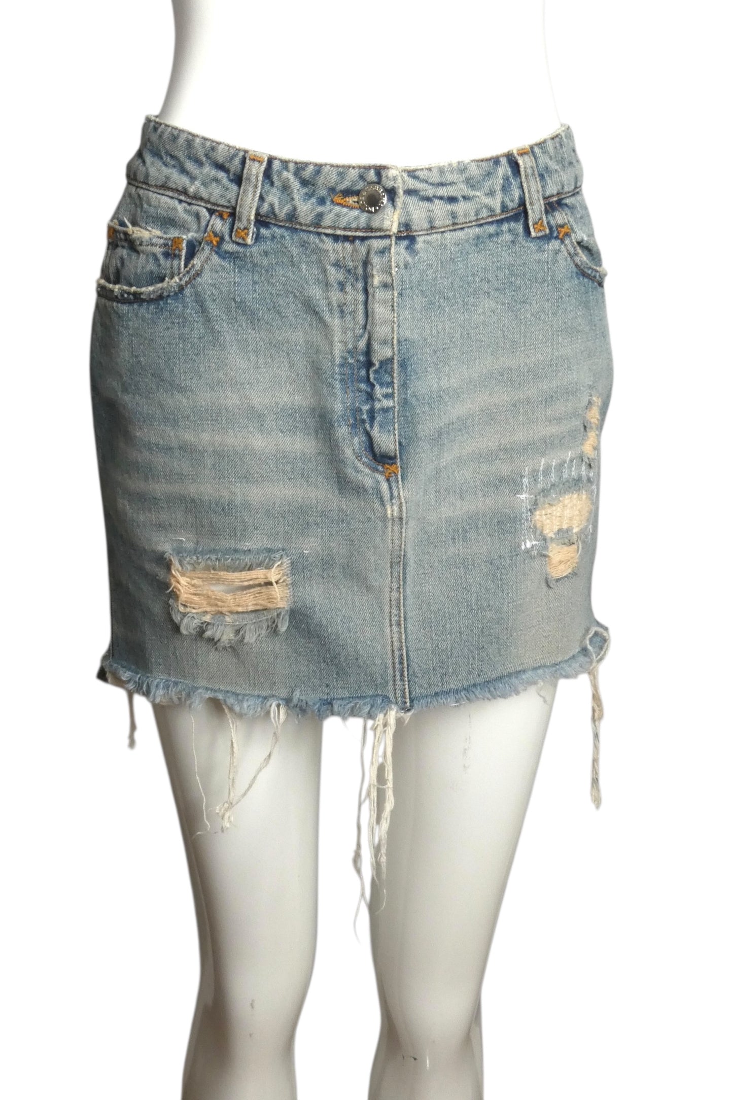 2000s Distressed Denim Mini Skirt, Size 4