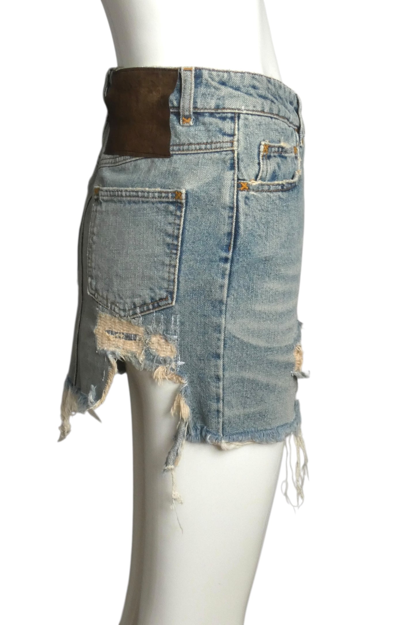 2000s Distressed Denim Mini Skirt, Size 4