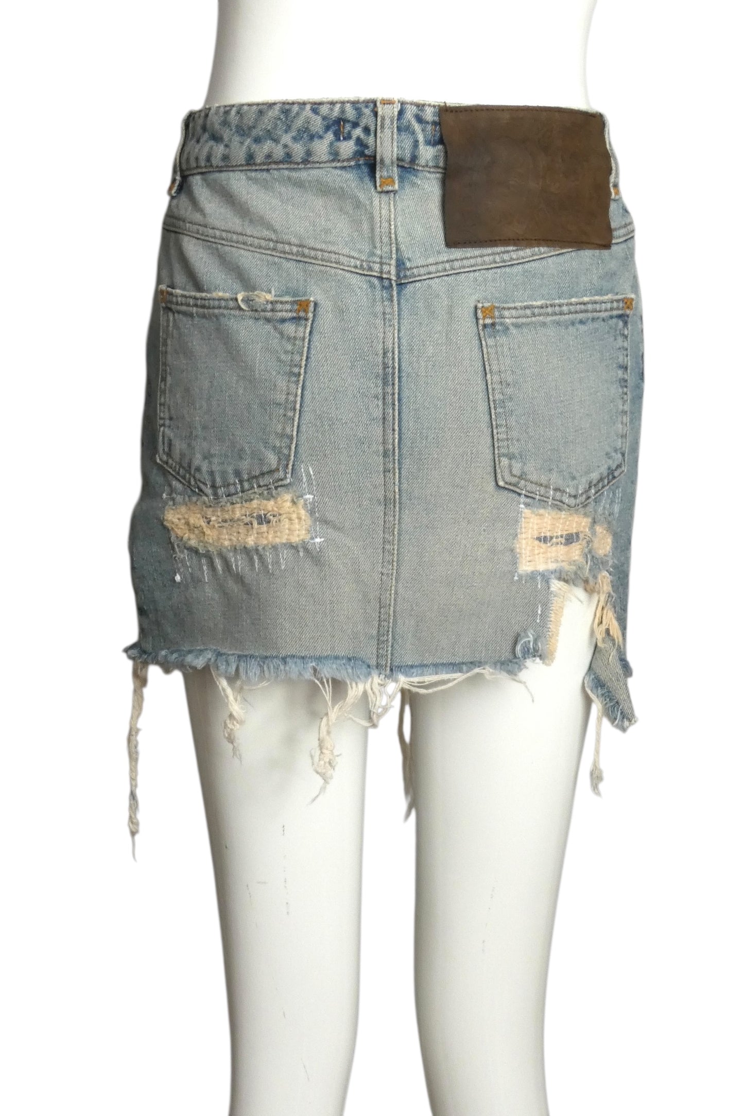 2000s Distressed Denim Mini Skirt, Size 4