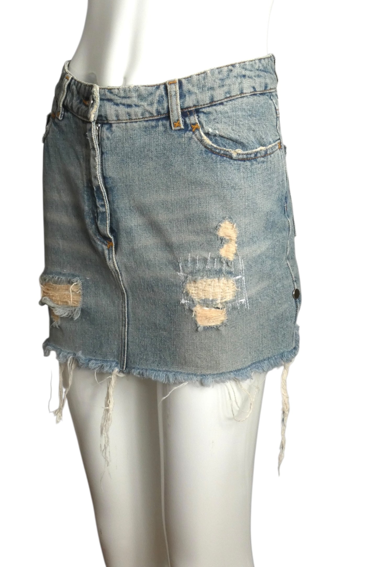 2000s Distressed Denim Mini Skirt, Size 4