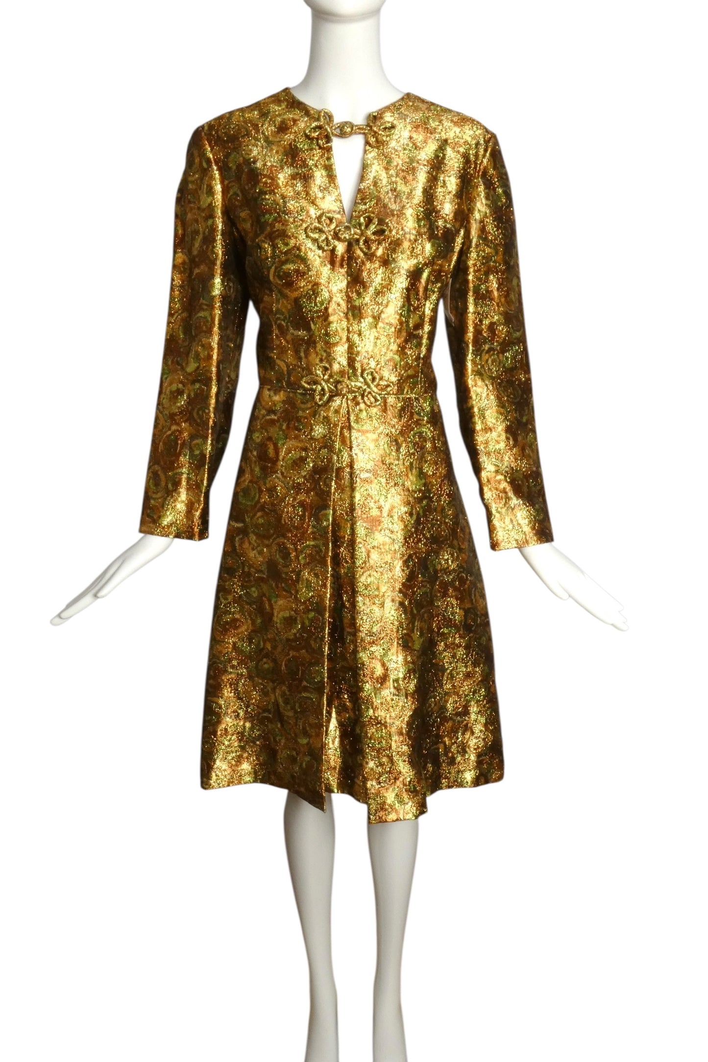 LEE JORDAN- 1960s Brocade Lame Cocktail Dress, Size 10