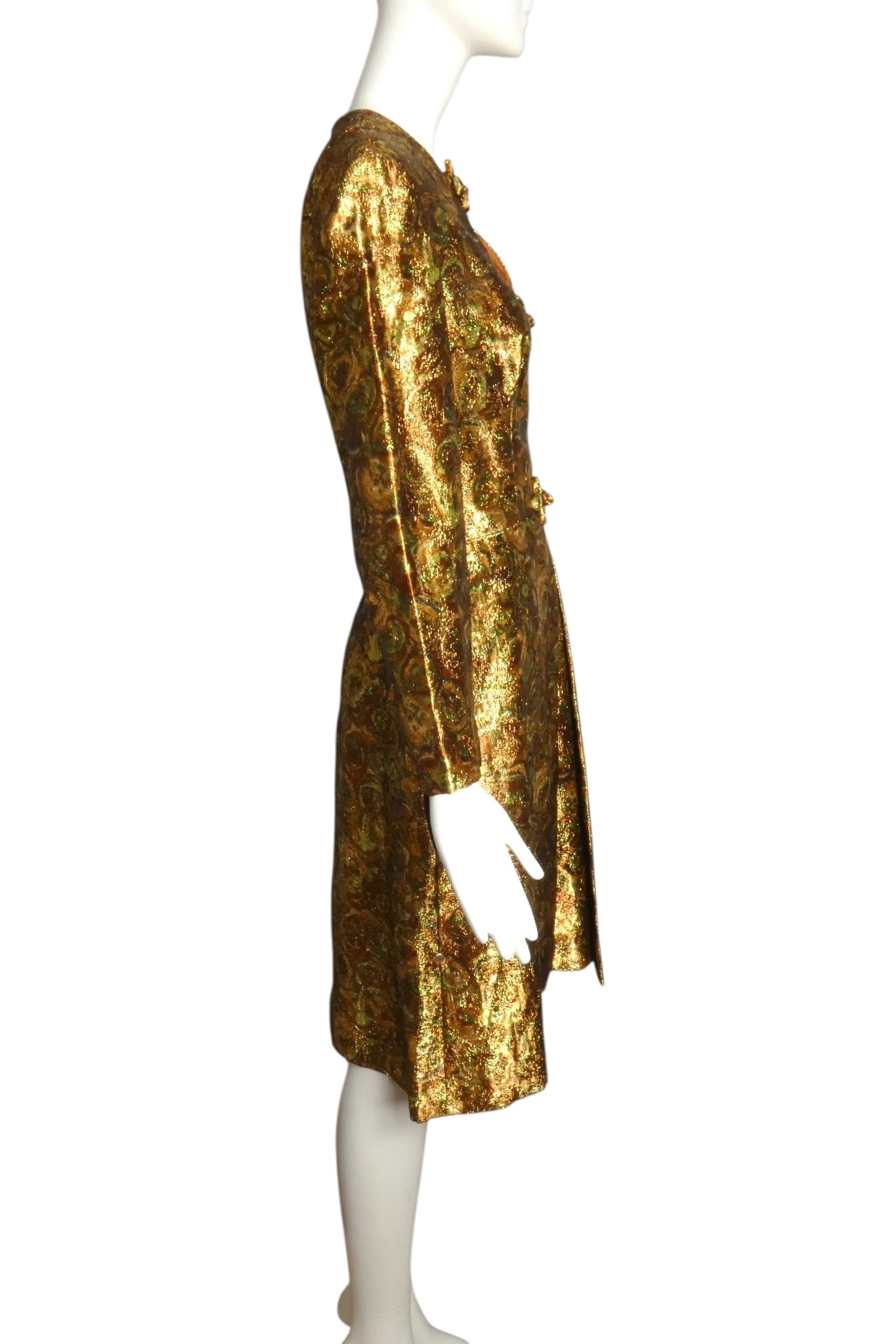 LEE JORDAN- 1960s Brocade Lame Cocktail Dress, Size 10