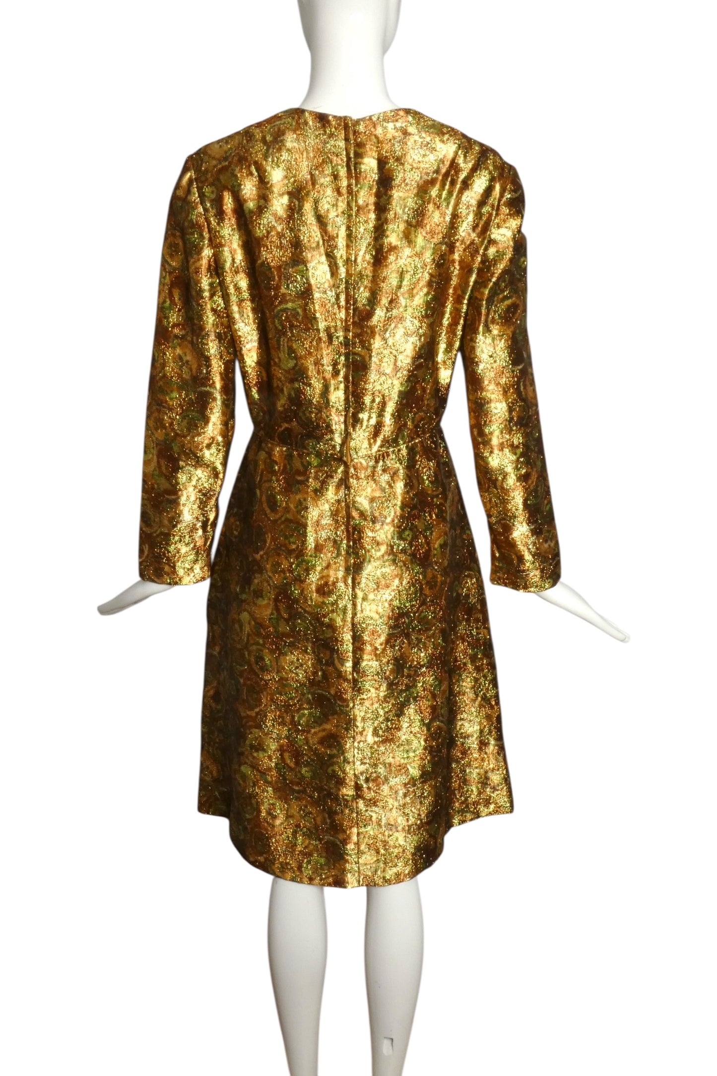 LEE JORDAN- 1960s Brocade Lame Cocktail Dress, Size 10