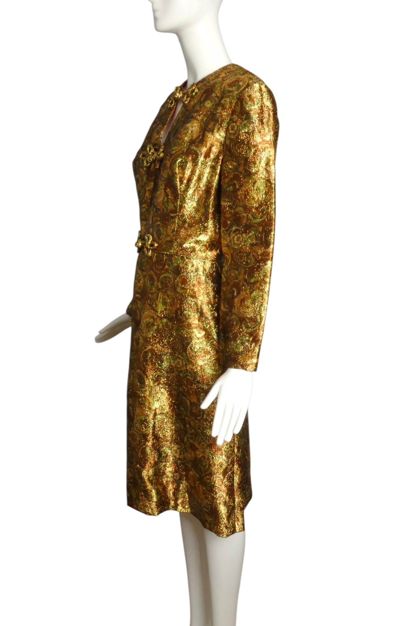 LEE JORDAN- 1960s Brocade Lame Cocktail Dress, Size 10