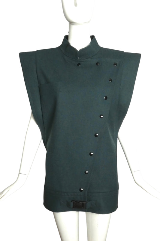 PIERRE CARDIN (HAUTE COUTURE)-1980s Teal Sculptured Wool Vest, Size-10