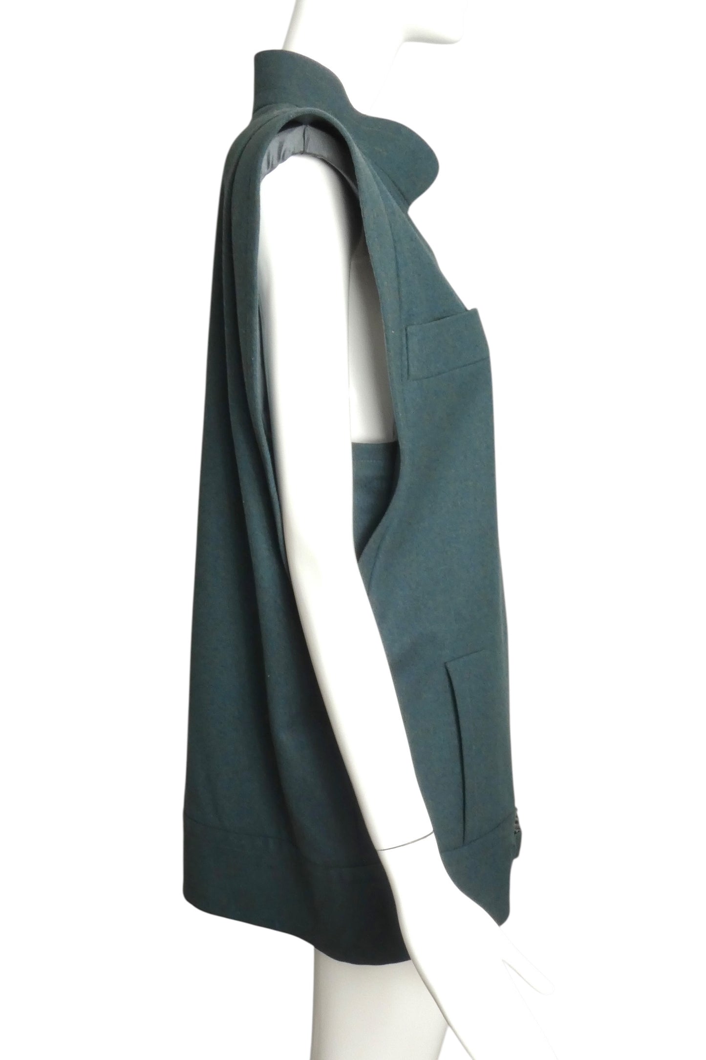 PIERRE CARDIN (HAUTE COUTURE)-1980s Teal Sculptured Wool Vest, Size-10
