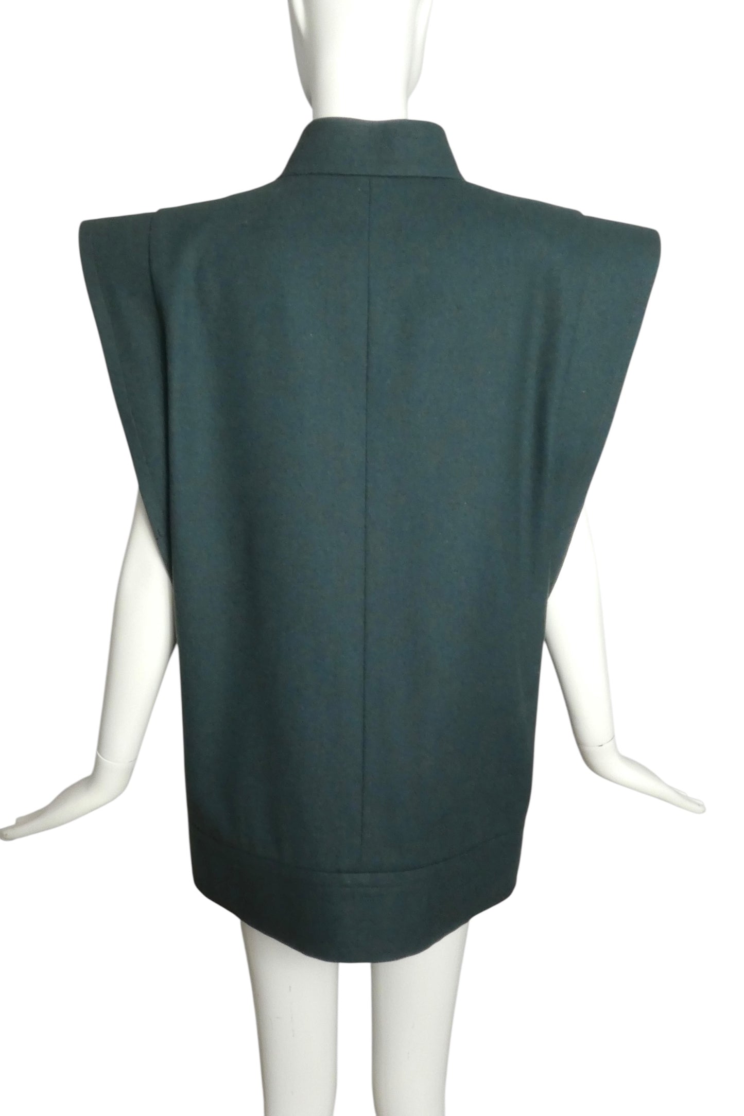PIERRE CARDIN (HAUTE COUTURE)-1980s Teal Sculptured Wool Vest, Size-10