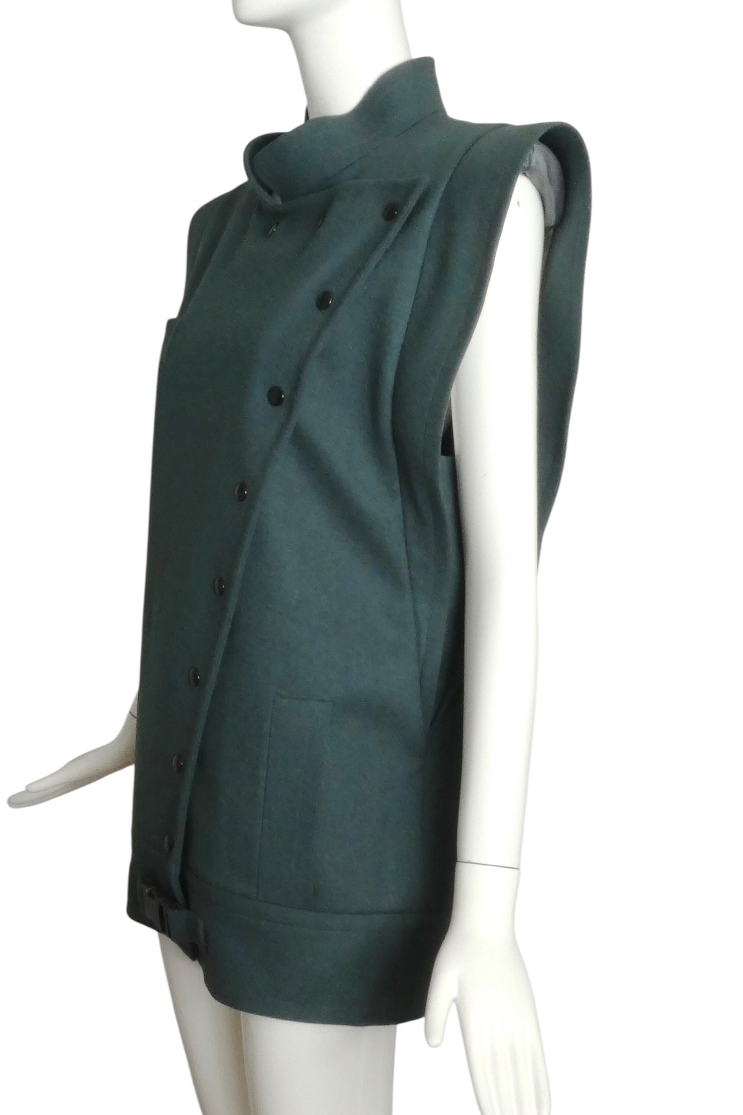 PIERRE CARDIN (HAUTE COUTURE)-1980s Teal Sculptured Wool Vest, Size-10