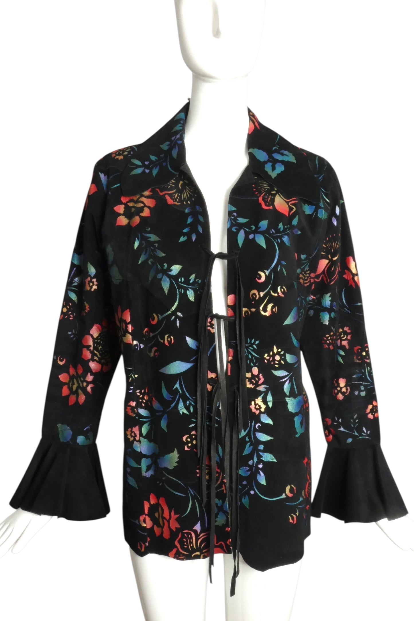 1970s Painted Floral Suede Jacket, Size 6