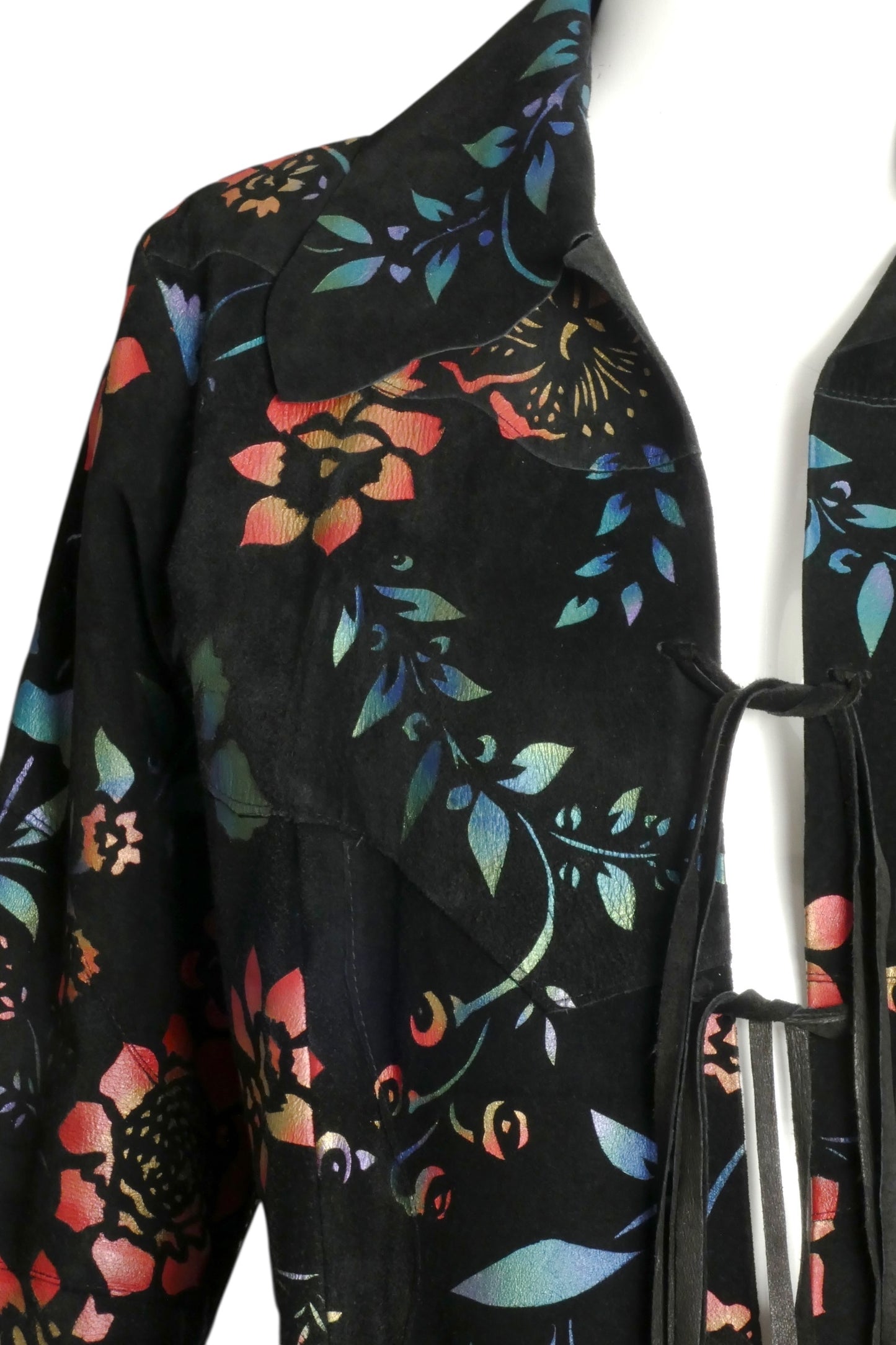 1970s Painted Floral Suede Jacket, Size 6