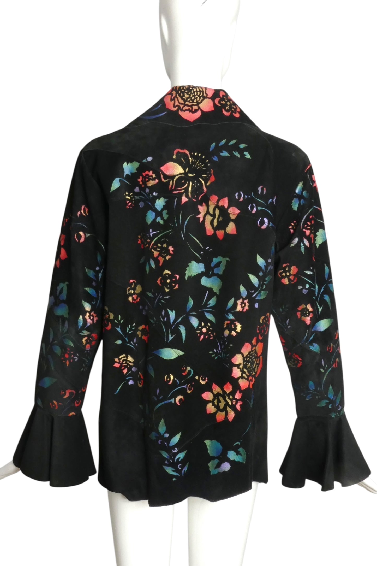 1970s Painted Floral Suede Jacket, Size 6