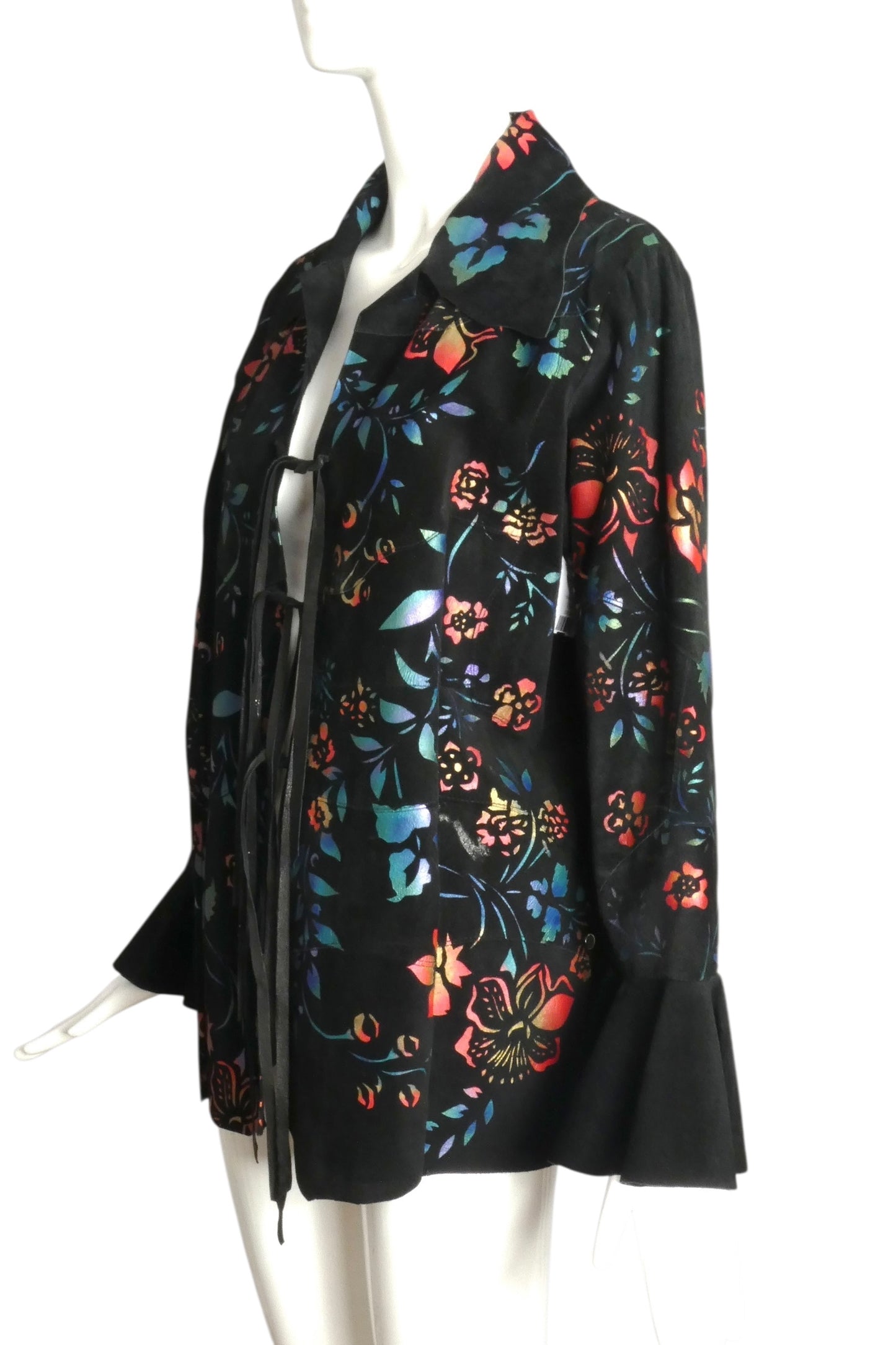 1970s Painted Floral Suede Jacket, Size 6