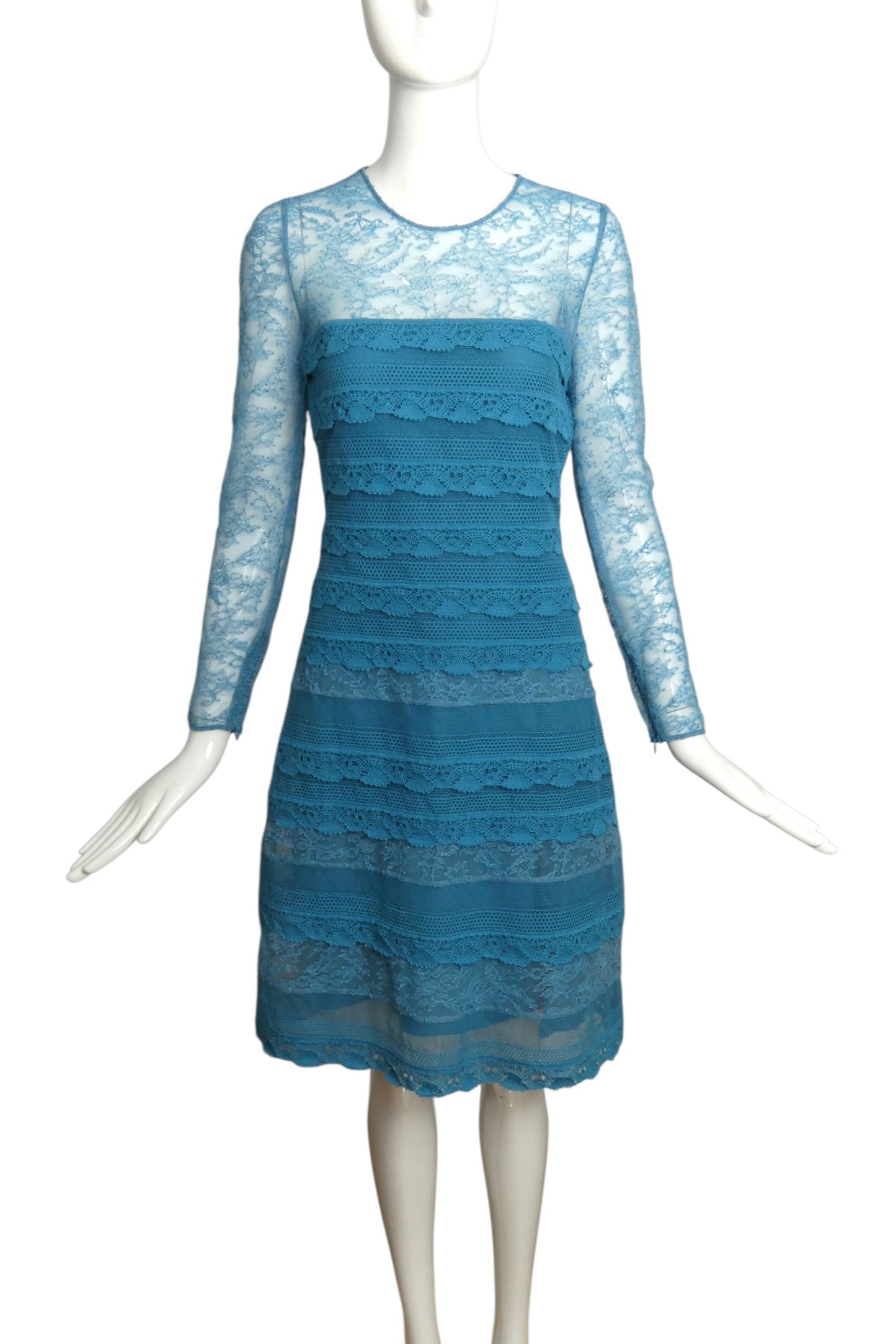 BURBERRY- 2016 Teal Lace Tea Dress, Size 6