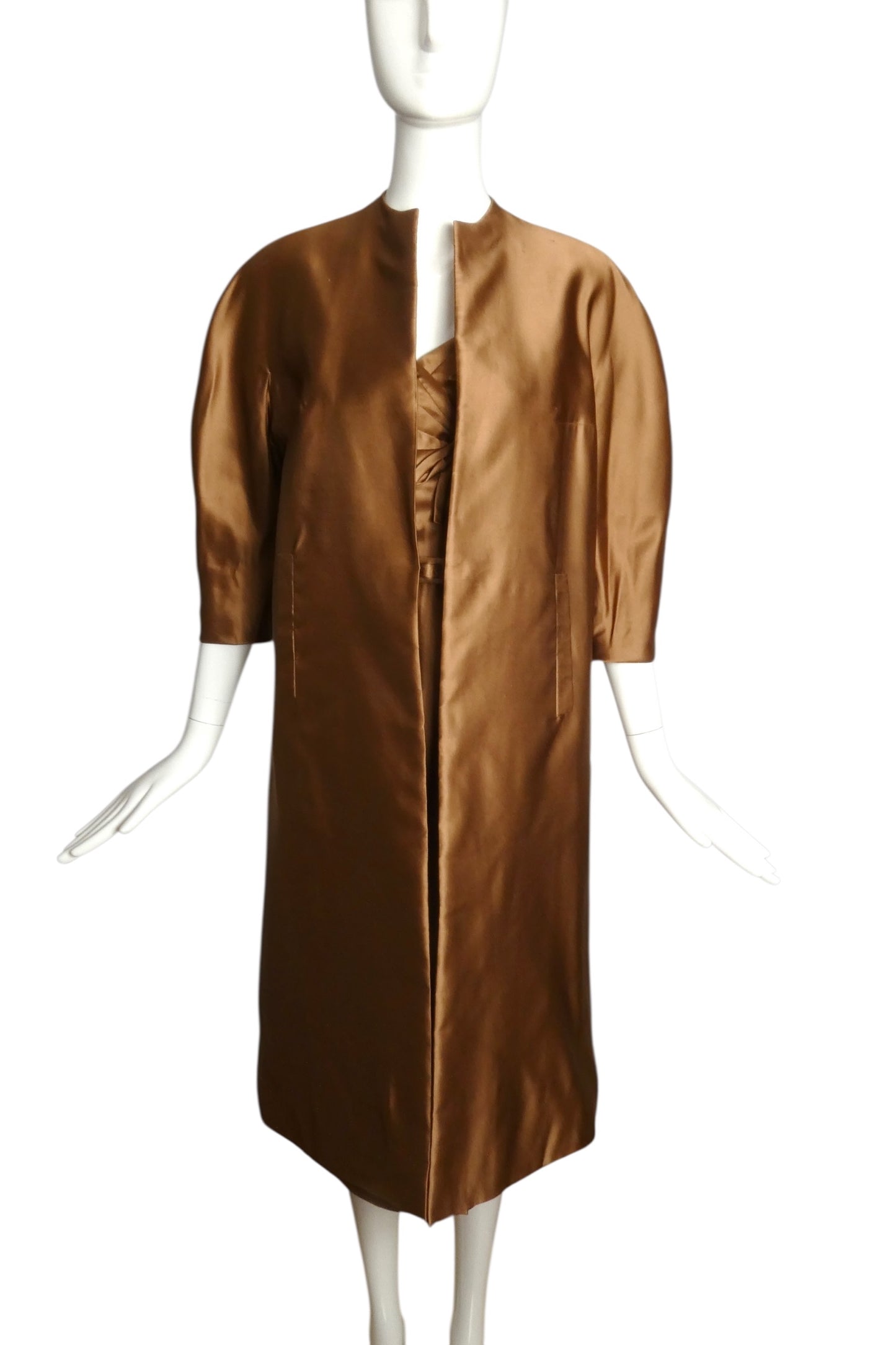 MAURICE RENTNER- 1950s 2pc Satin Coat & Dress Ensemble, Size 2