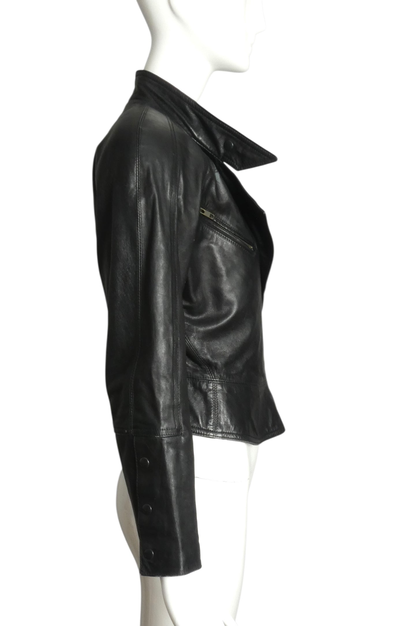 MICHAEL HOBAN- 1980s Black Leather Biker Jacket, Size 6