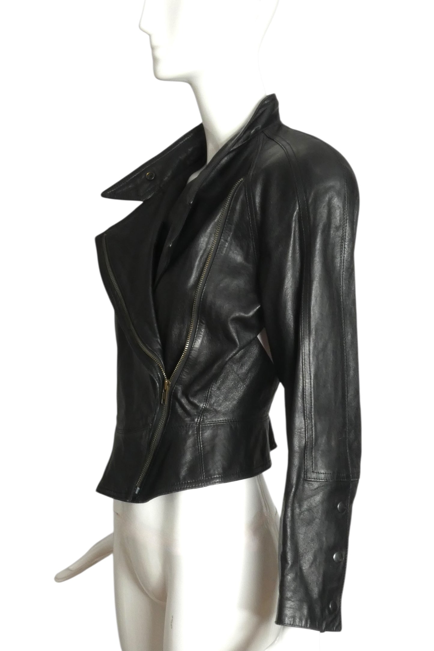 MICHAEL HOBAN- 1980s Black Leather Biker Jacket, Size 6