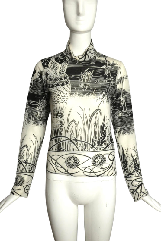YOHJI YAMAMOTO- 2003 Printed Turtleneck Top, Size 4