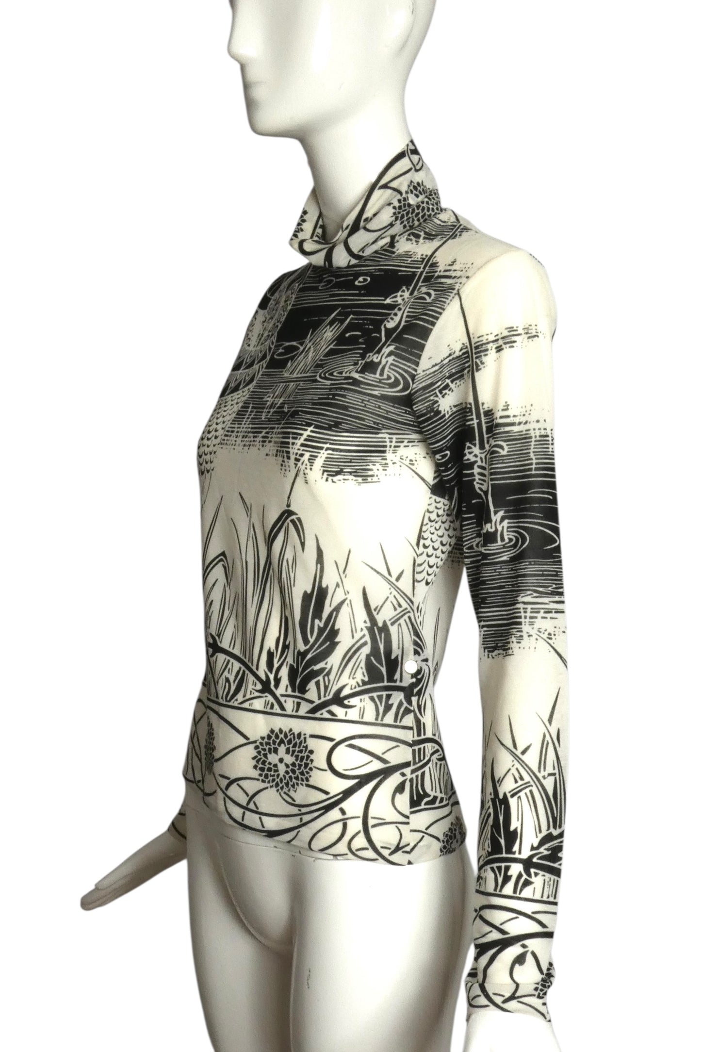 YOHJI YAMAMOTO- 2003 Printed Turtleneck Top, Size 4