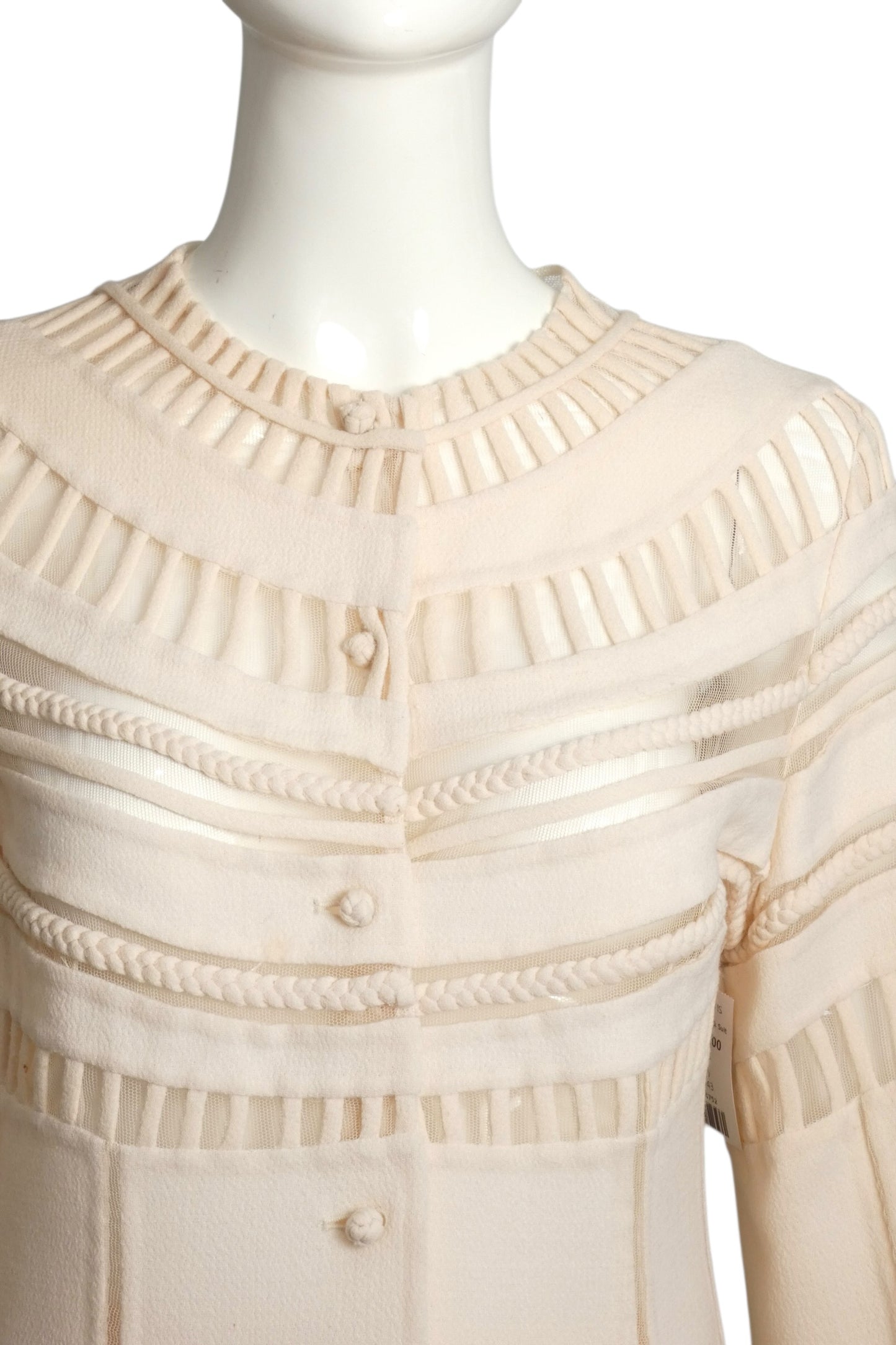 CHADO- 2011 Ivory Wool Cutwork Skirt Suit, Size 6