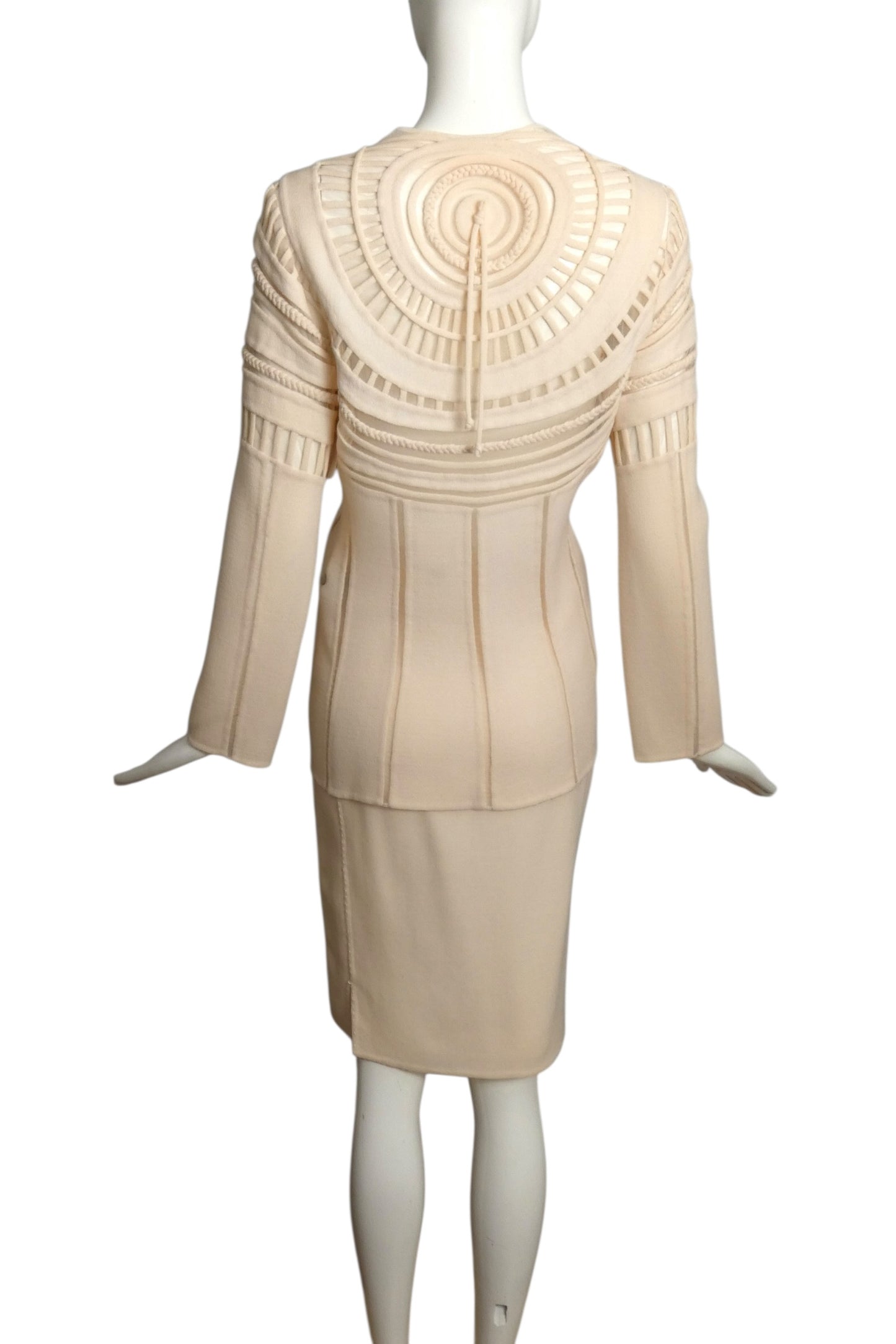 CHADO- 2011 Ivory Wool Cutwork Skirt Suit, Size 6