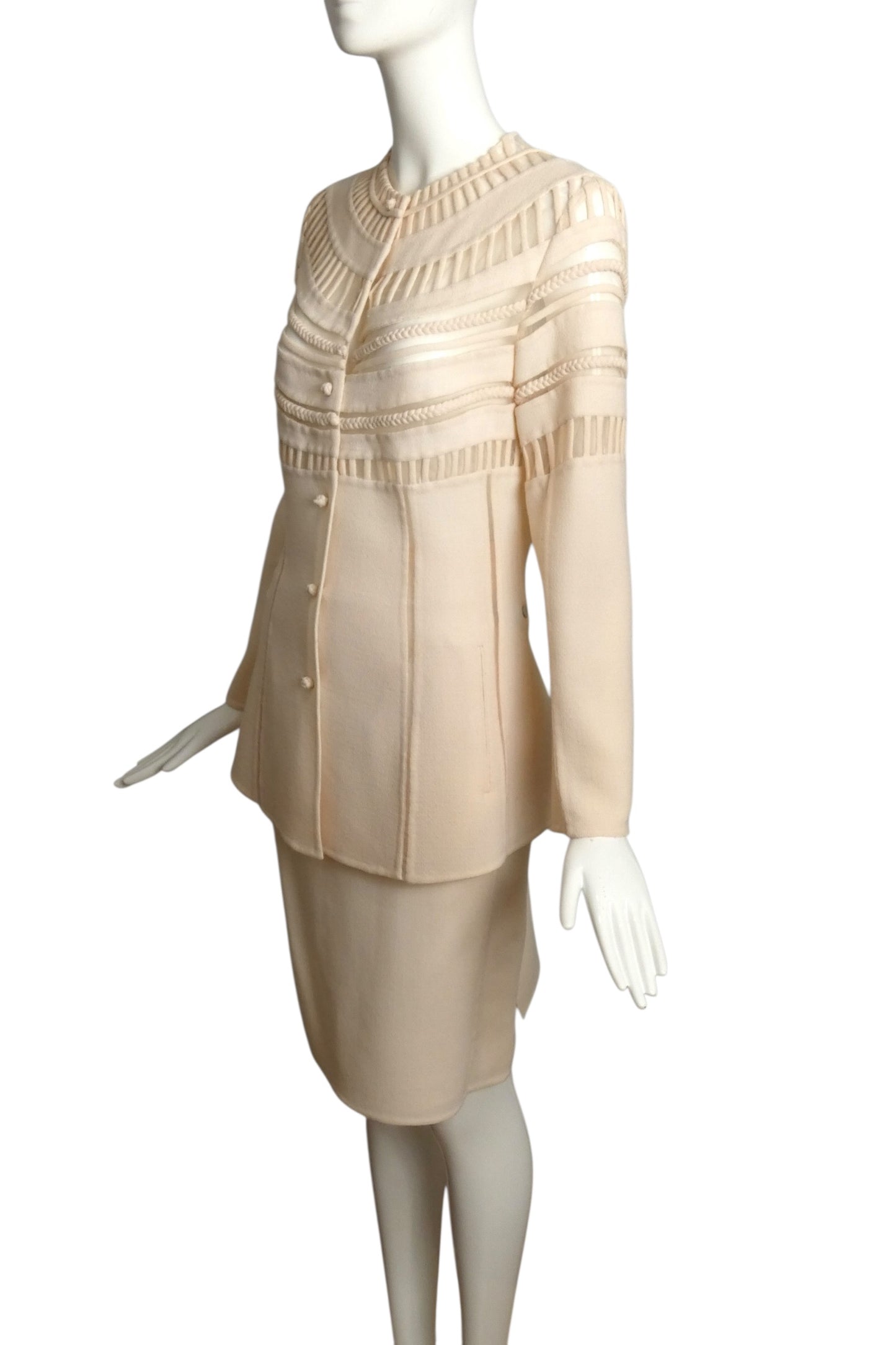CHADO- 2011 Ivory Wool Cutwork Skirt Suit, Size 6