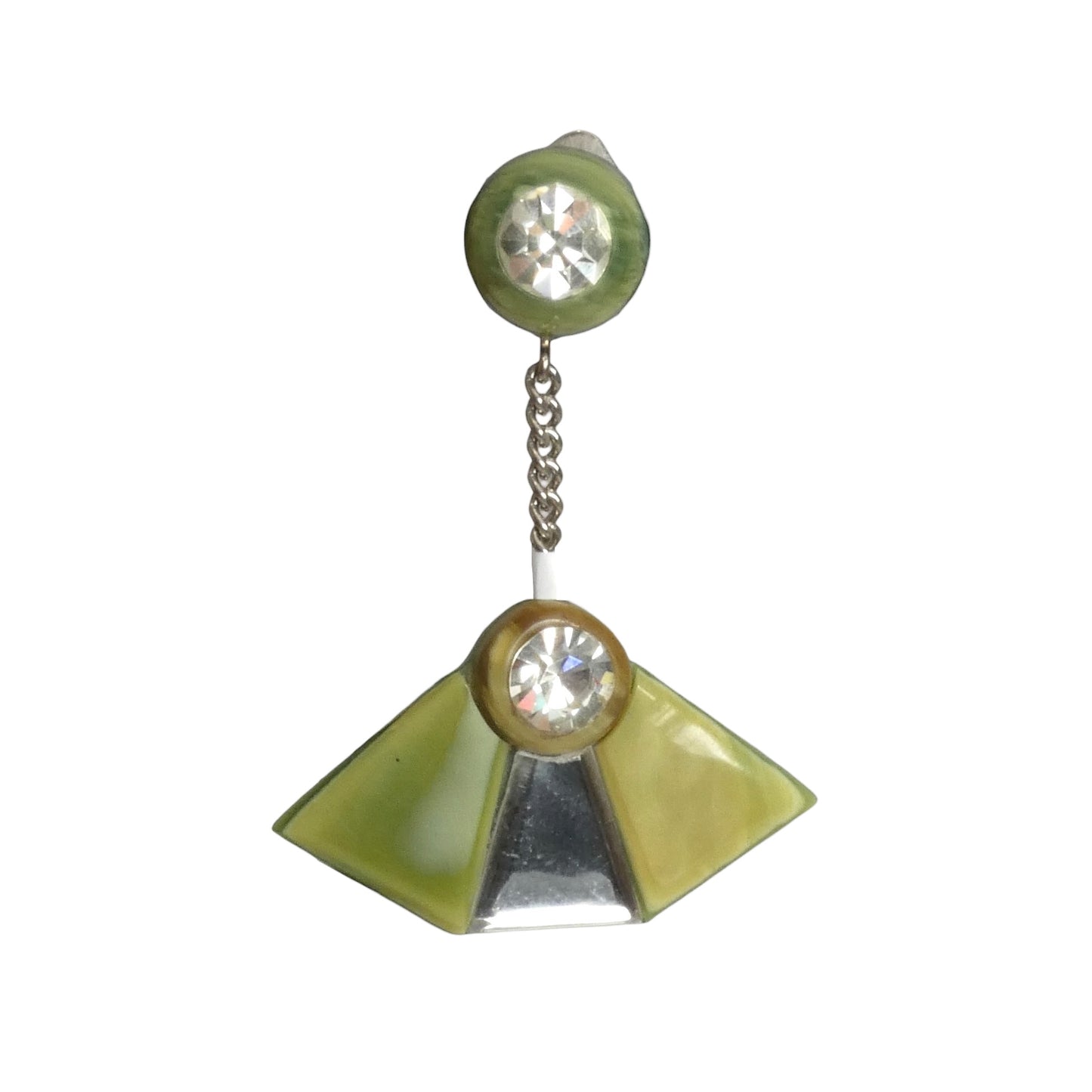 PIERRE CARDIN-1995 Green Lucite & Rhinestone Single Earring