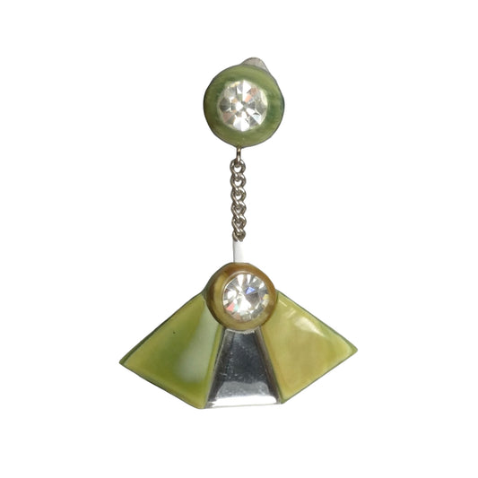PIERRE CARDIN-1995 Green Lucite & Rhinestone Single Earring