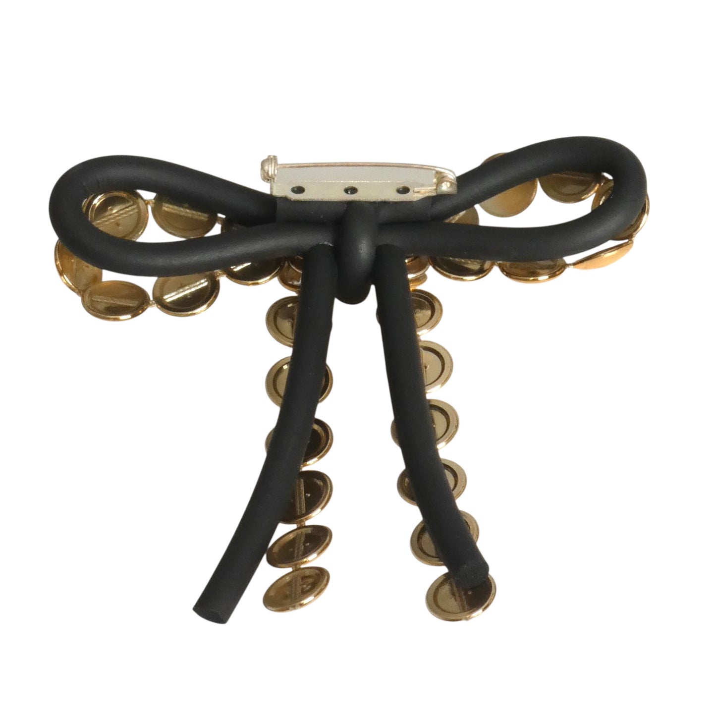 PIERRE CARDIN-2010 Black & Gold Rubber Bow Brooch