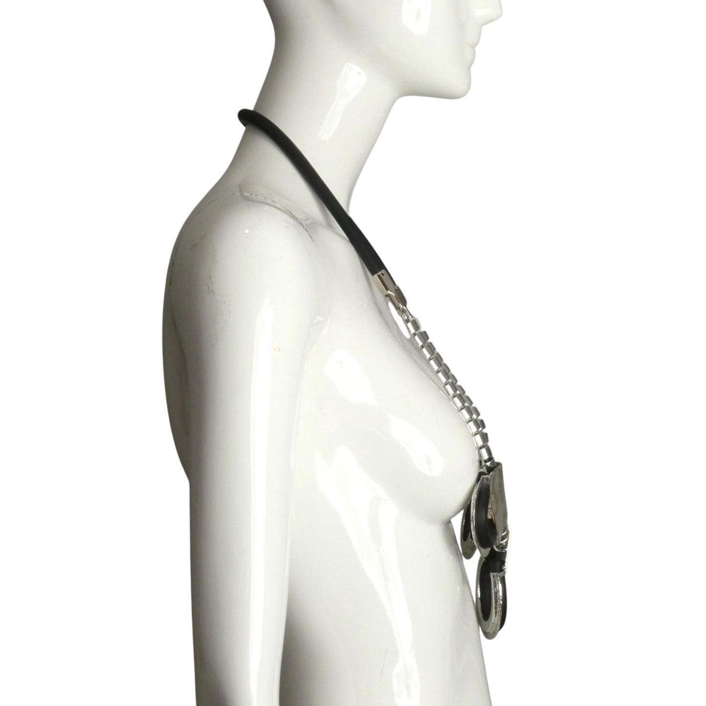 PIERRE CARDIN-2011 Silver Metal & Black Rubber Statement Necklace