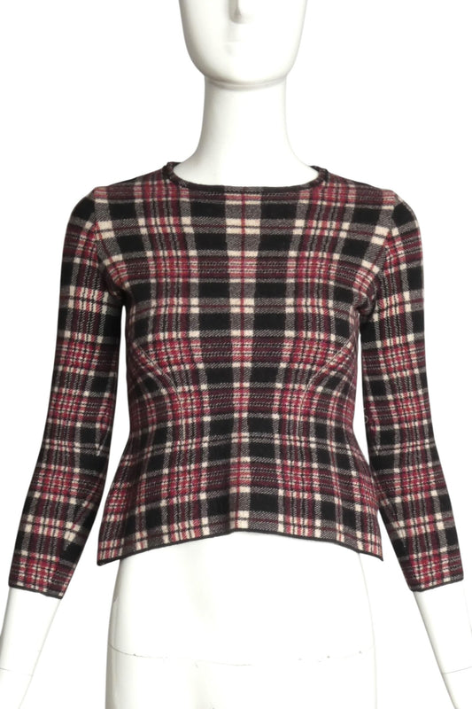 ALEXANDER MCQUEEN- Wool Plaid Sweater Top, Size 4