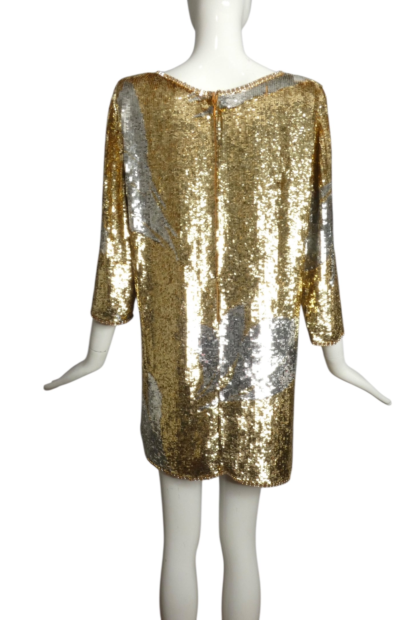 PIERRE CARDIN HAUTE COUTURE-1991 Gold & Silver Sequin Cocktail Dress, Size 4