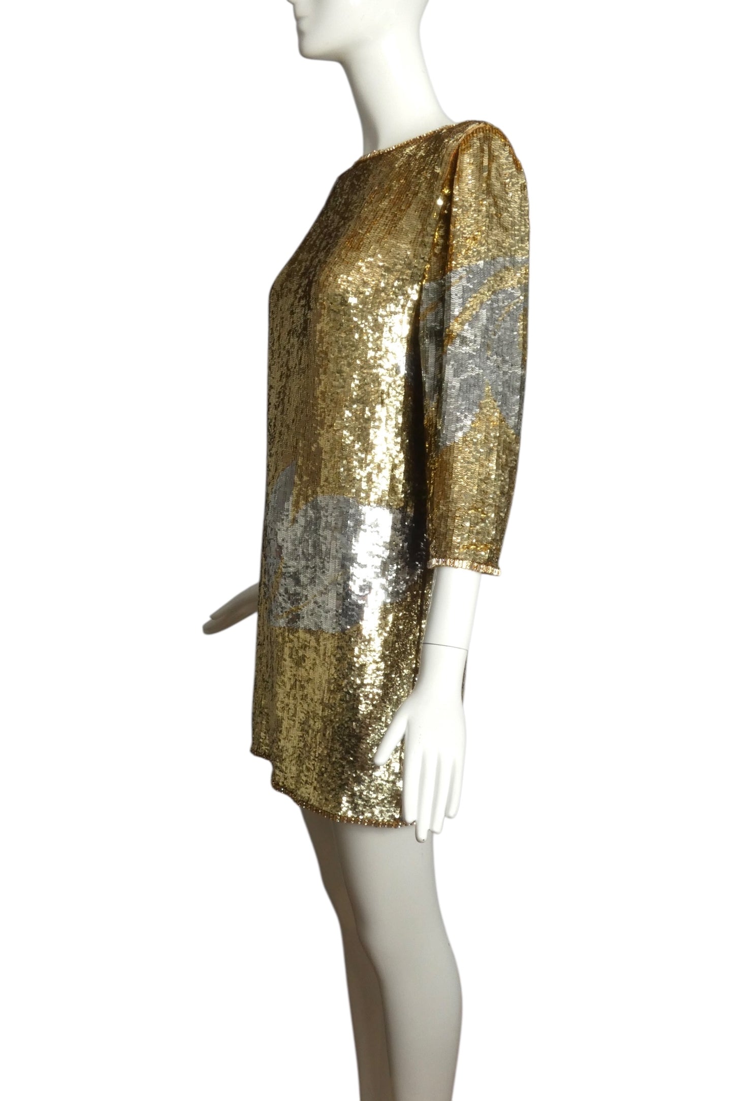 PIERRE CARDIN HAUTE COUTURE-1991 Gold & Silver Sequin Cocktail Dress, Size 4