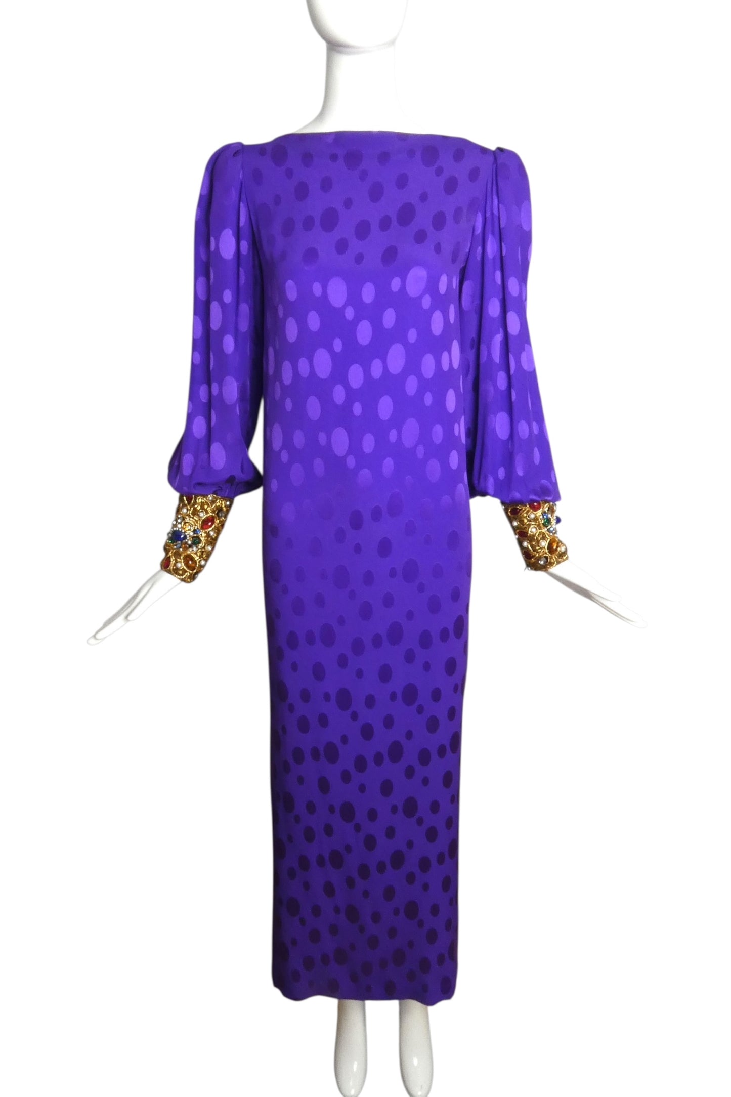 OSCAR DE LA RENTA- 1980s Purple Jeweled Jacquard Gown, Size 8