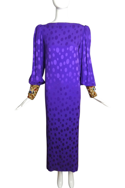 OSCAR DE LA RENTA- 1980s Purple Jeweled Jacquard Gown, Size 8